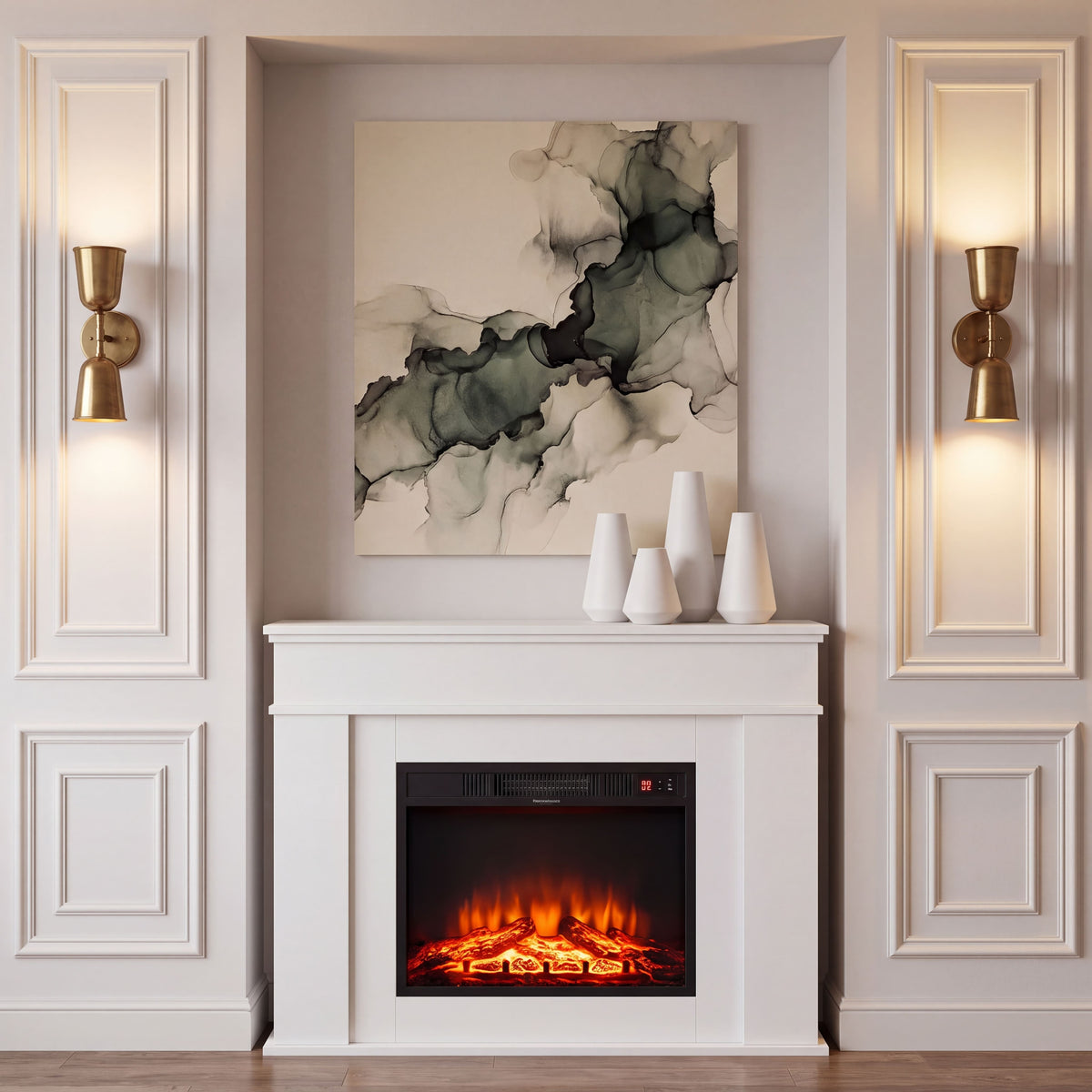 43" Freestanding Electric Fireplace Stove with Mantel