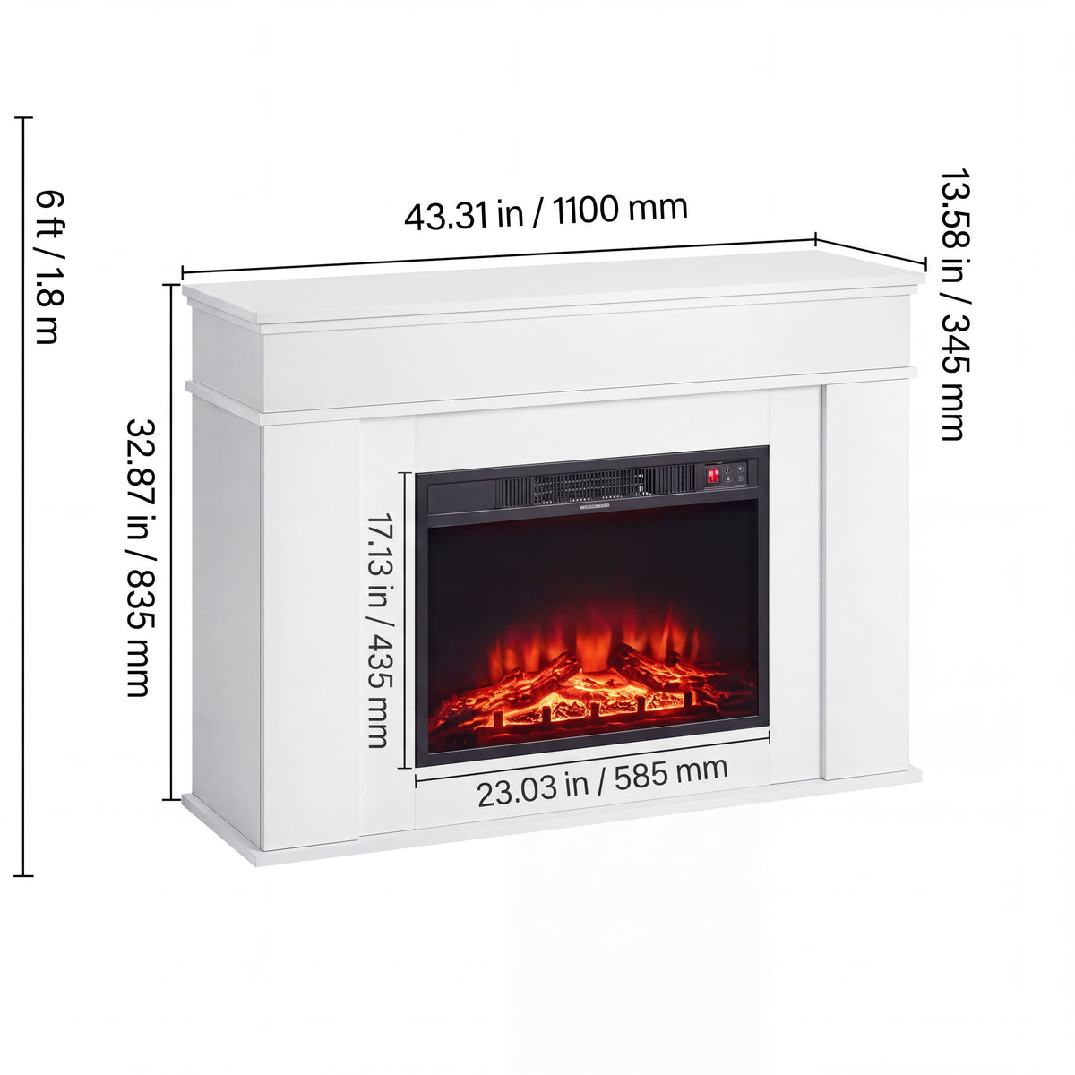 43" Freestanding Electric Fireplace Stove with Mantel