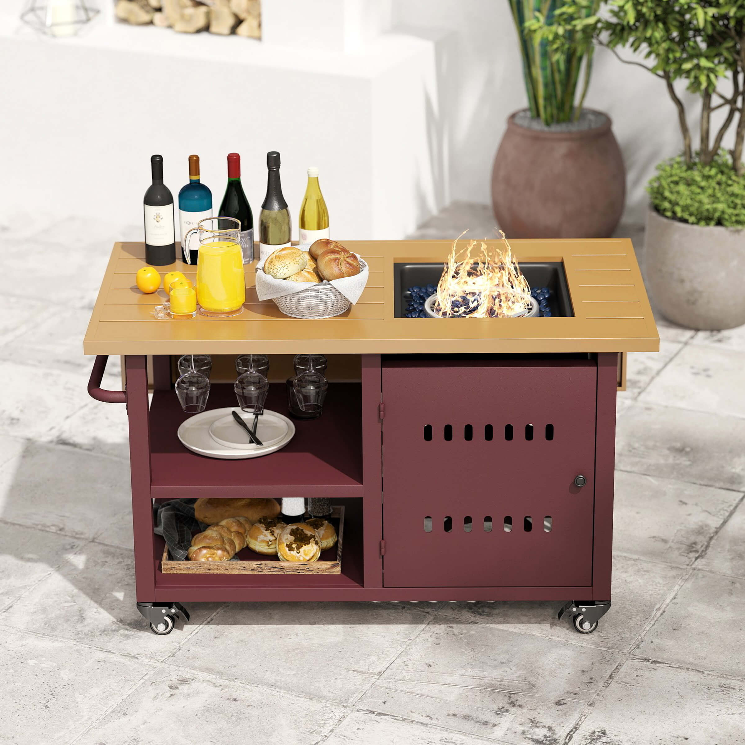 VESCASA 44" Propane Fire Pit Table with Cover Wheels - 1725FP