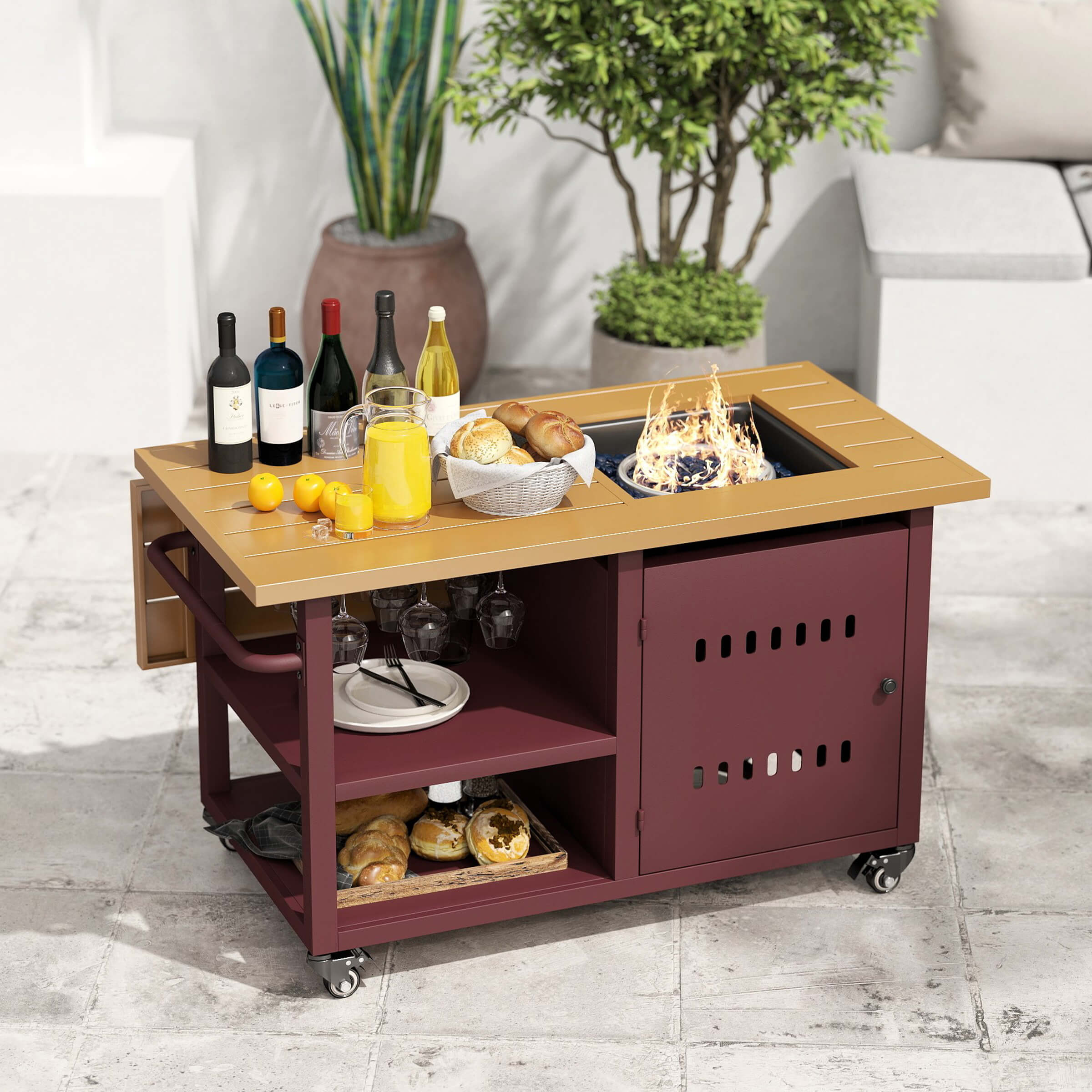 VESCASA 44" Propane Fire Pit Table with Cover Wheels - 1725FP