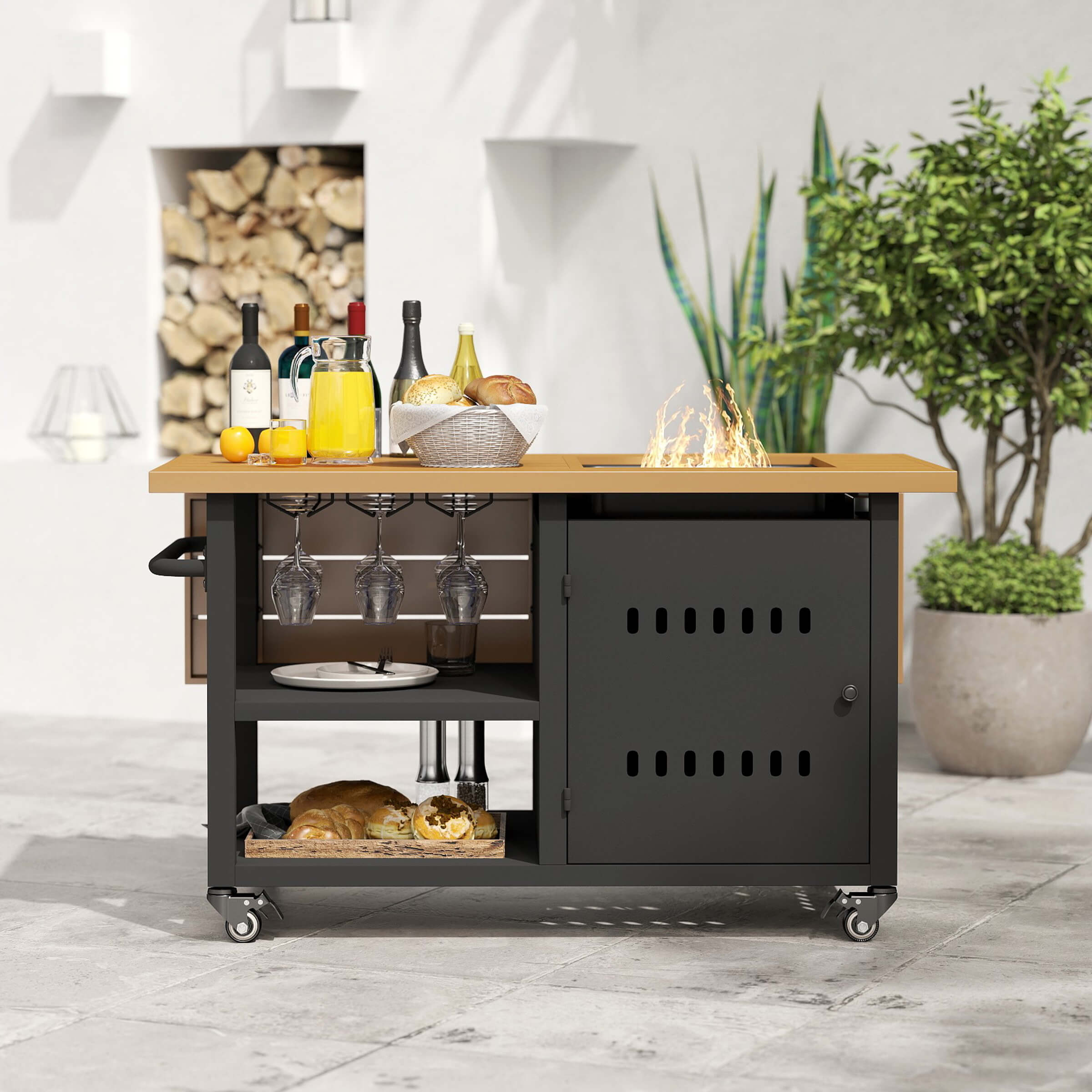 VESCASA 44" Propane Fire Pit Table with Cover Wheels - 1725FP