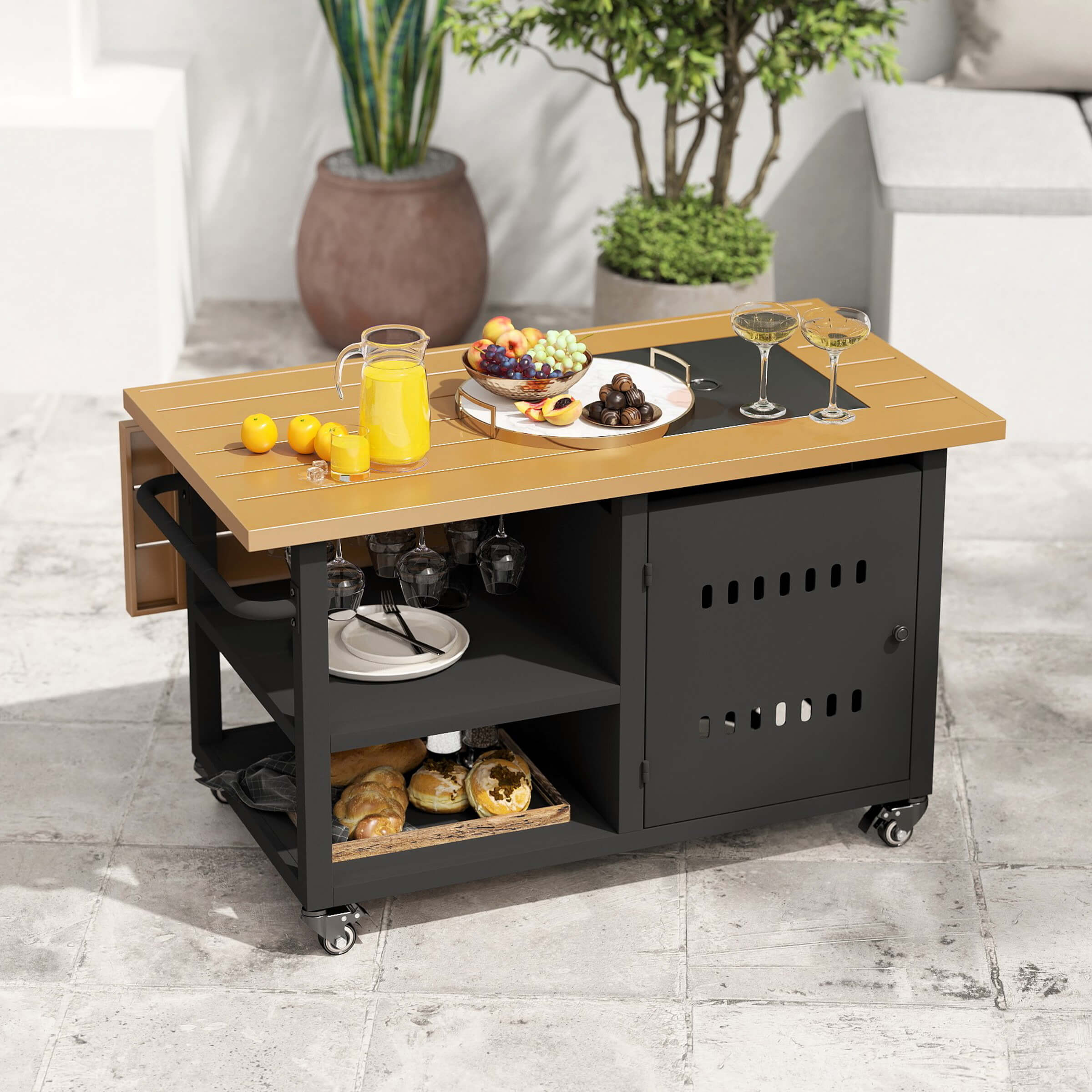 VESCASA 44" Propane Fire Pit Table with Cover Wheels - 1725FP