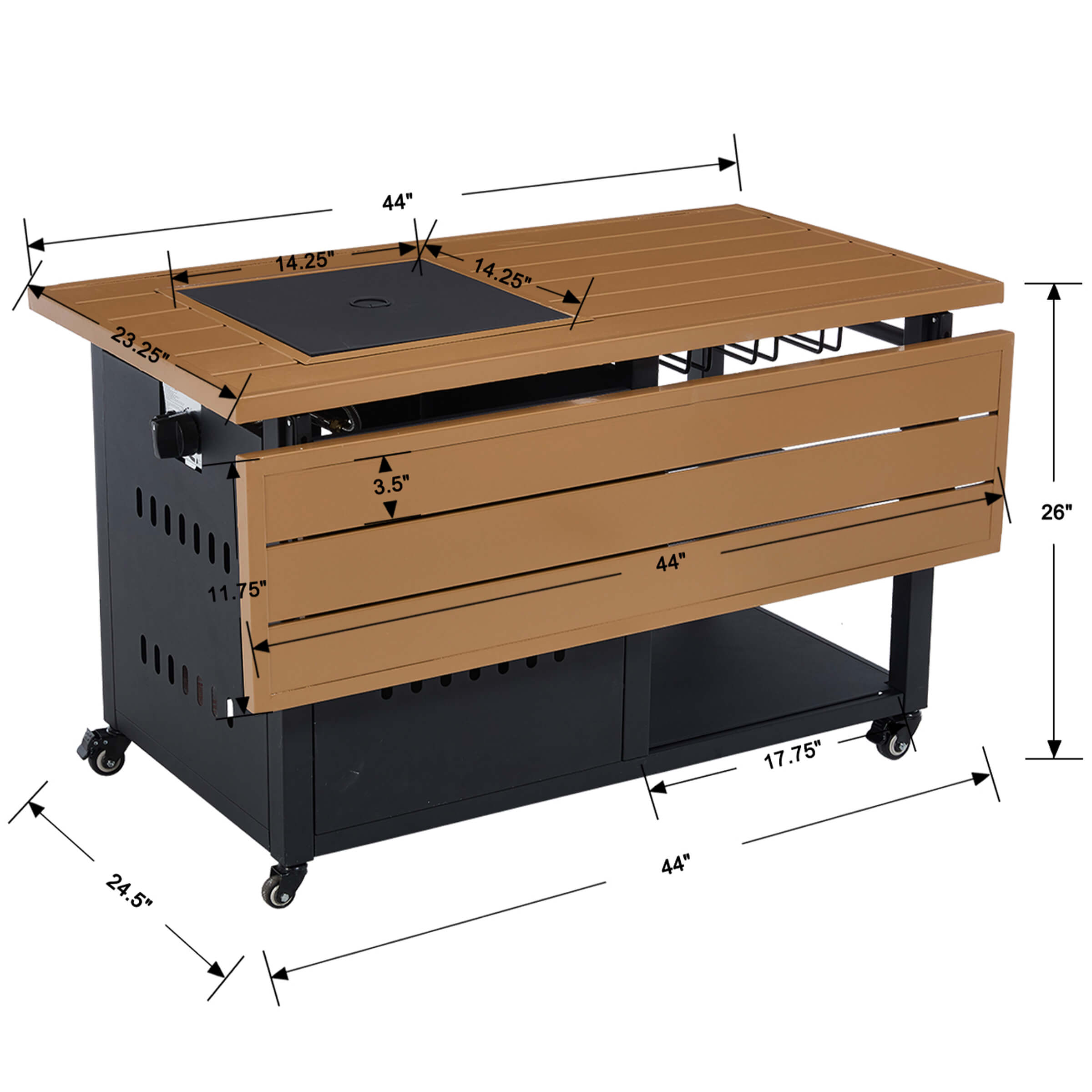 VESCASA 44" Propane Fire Pit Table with Cover Wheels - 1725FP