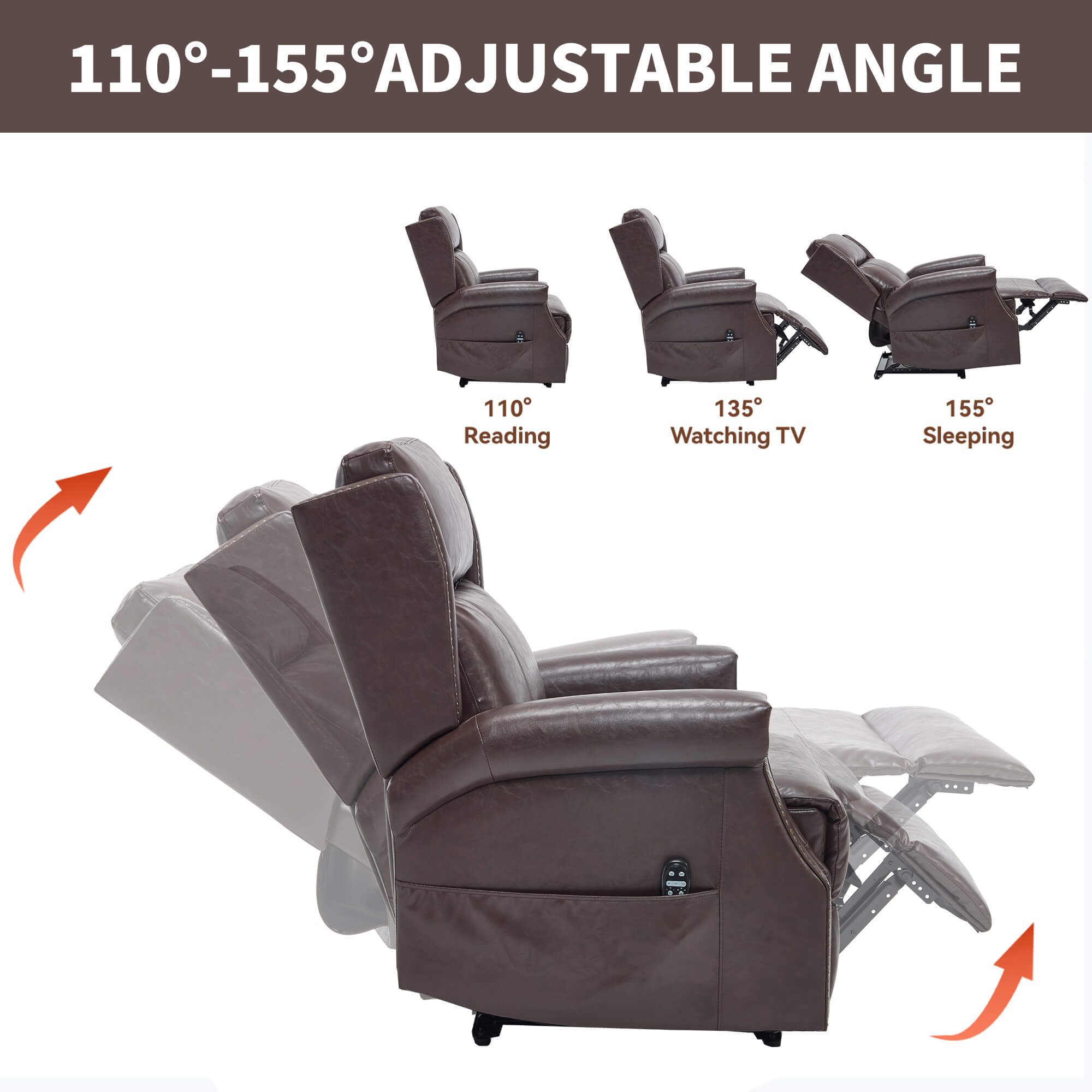 Waxed Faux Leather Massage Heat Modern Manual Recliner Chair