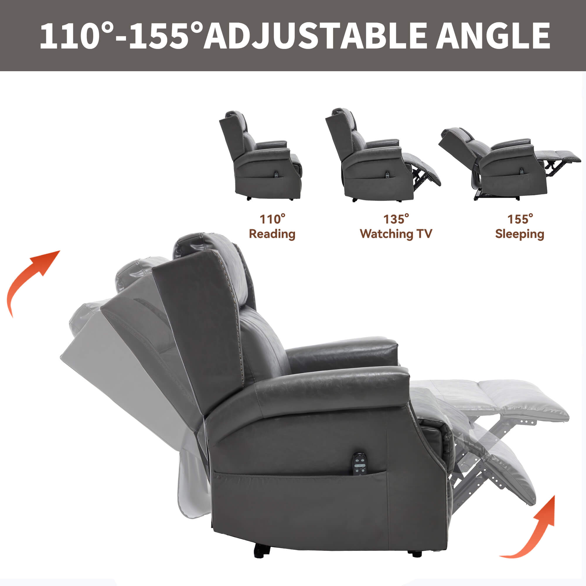 Waxed Faux Leather Massage Heat Modern Manual Recliner Chair