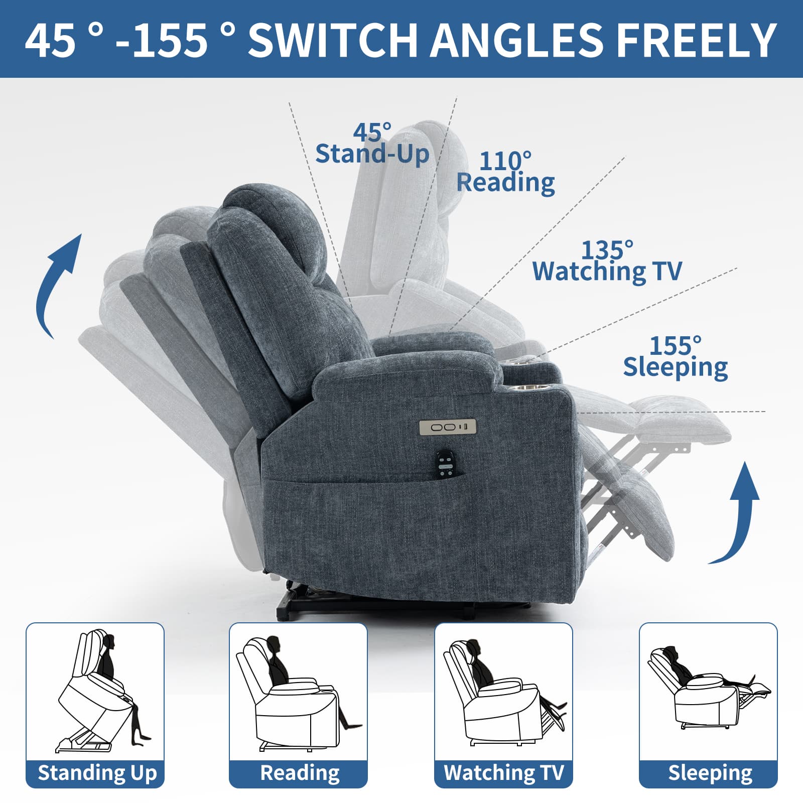 Power Lift Electric Massage Heat USB Recliner Chair