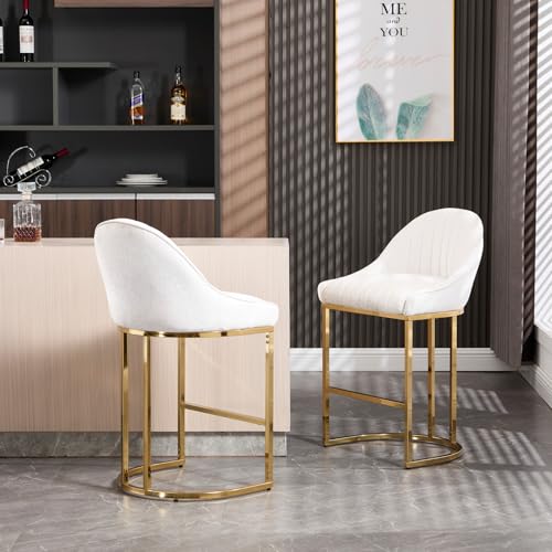 ZH4YOU 26”H Upholstered Gold Legs Stools Set of 2 - 9066CS