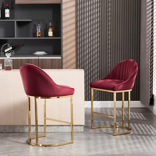 ZH4YOU 26”H Upholstered Gold Legs Stools Set of 2 - 9066CS