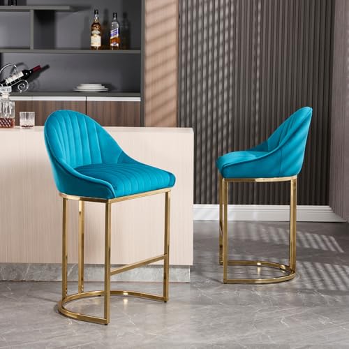 ZH4YOU 26”H Upholstered Gold Legs Stools Set of 2 - 9066CS