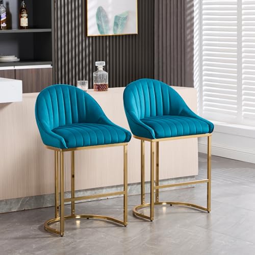ZH4YOU 26”H Upholstered Gold Legs Stools Set of 2 - 9066CS