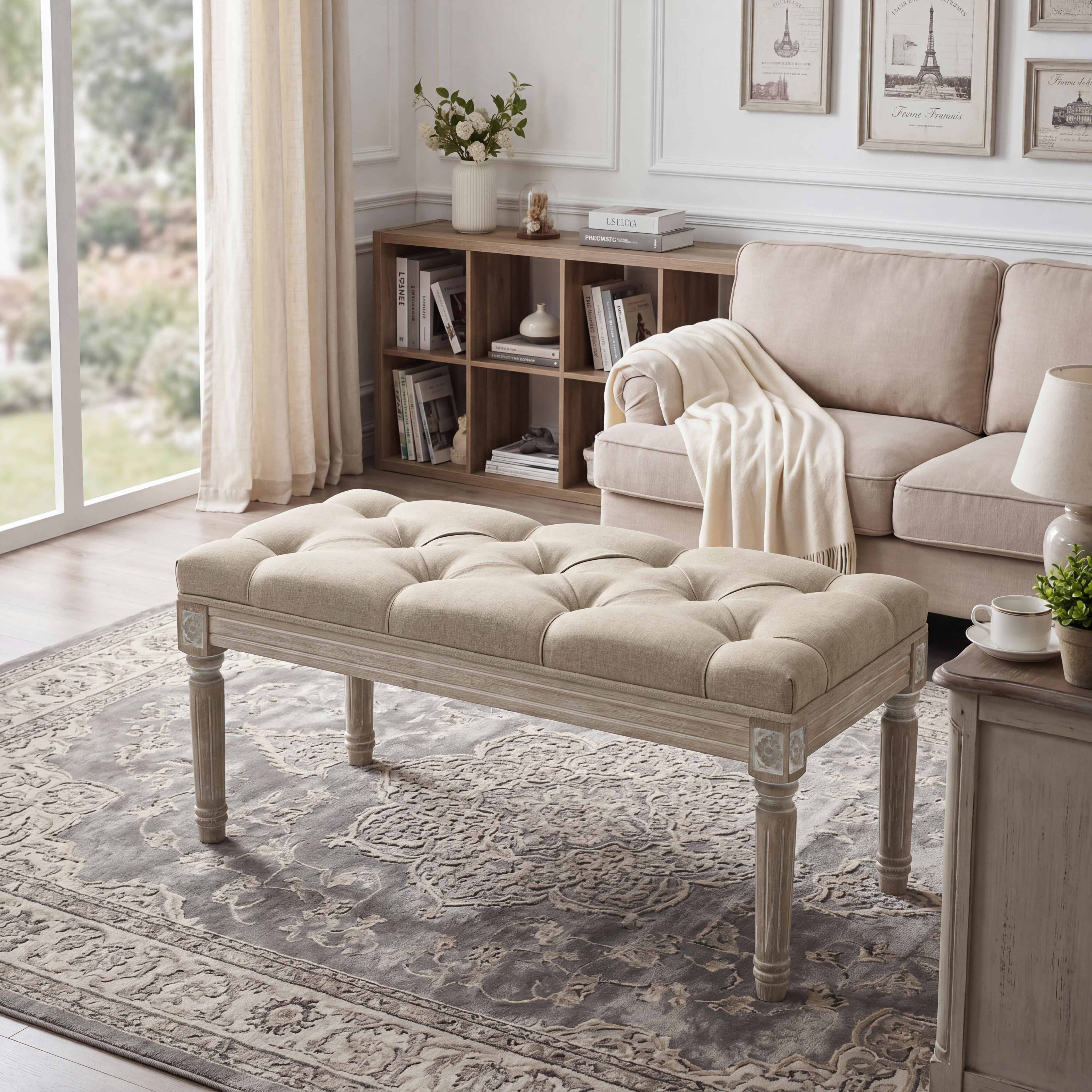 Fabric Wood Legs Dining Bench - 7537BH
