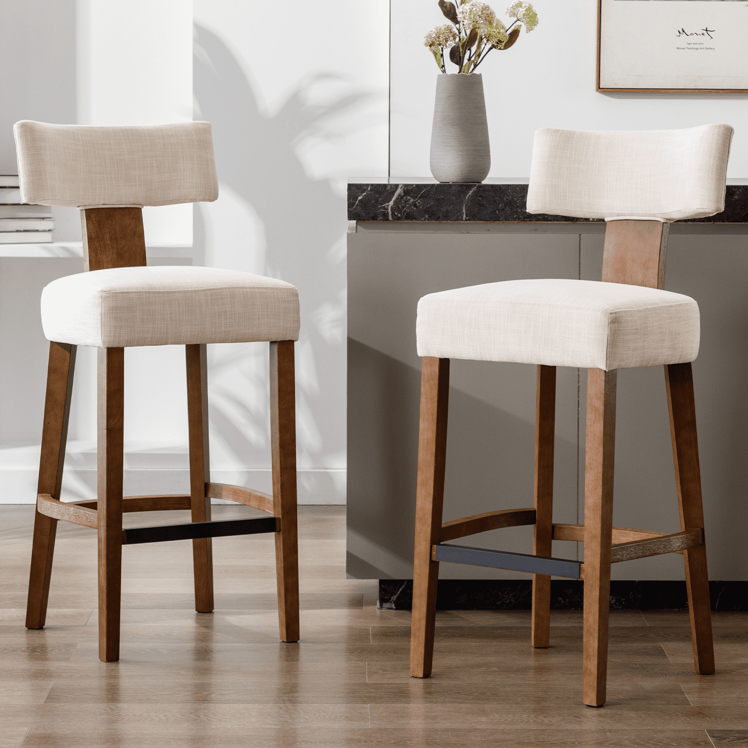 CIMOTA 26"-30"H Wood Frame Counter Bar Stools Set of 2 - 5721