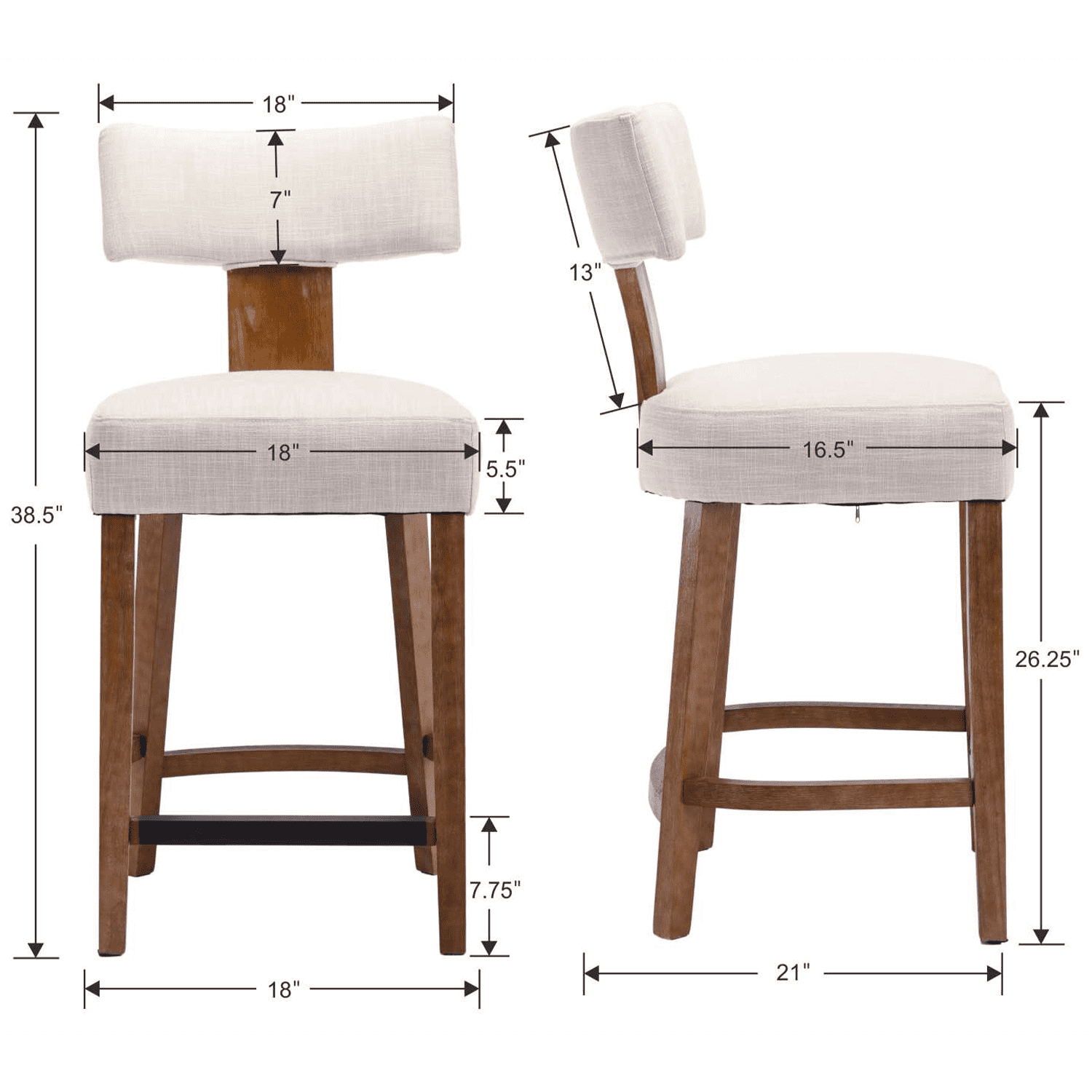 CIMOTA 26"-30"H Wood Frame Counter Bar Stools Set of 2 - 5721