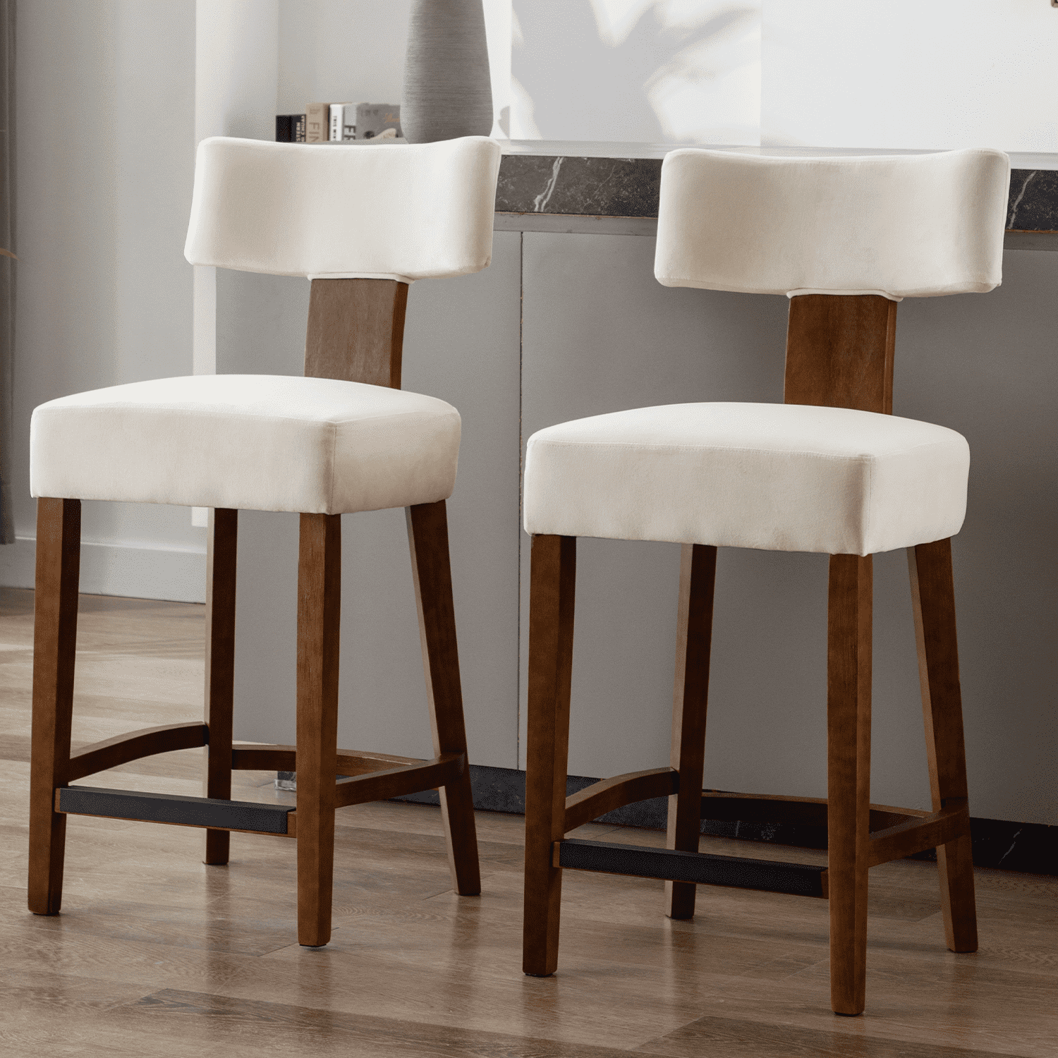 CIMOTA 26"-30"H Wood Frame Counter Bar Stools Set of 2 - 5721