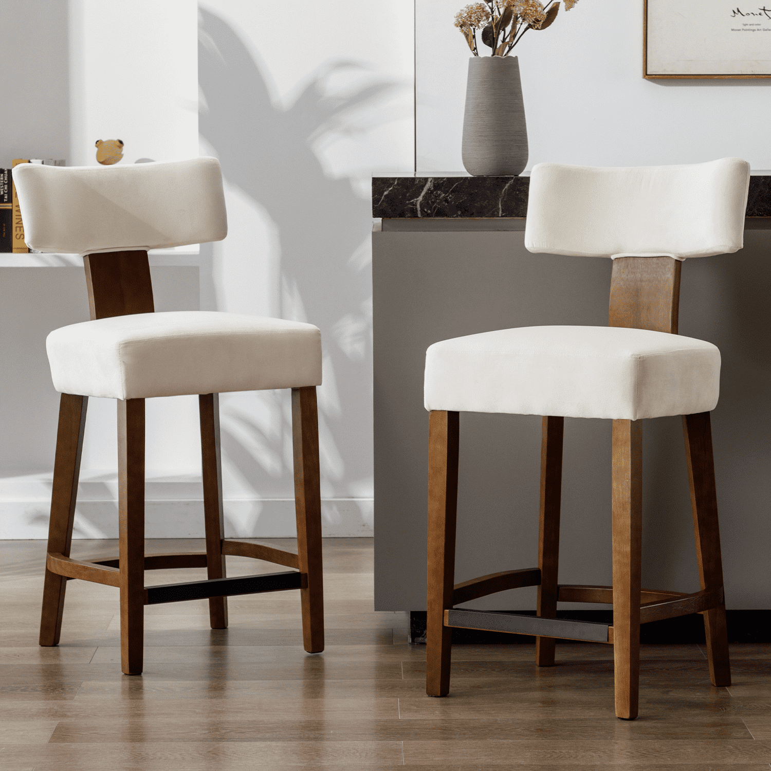 CIMOTA 26"-30"H Wood Frame Counter Bar Stools Set of 2 - 5721