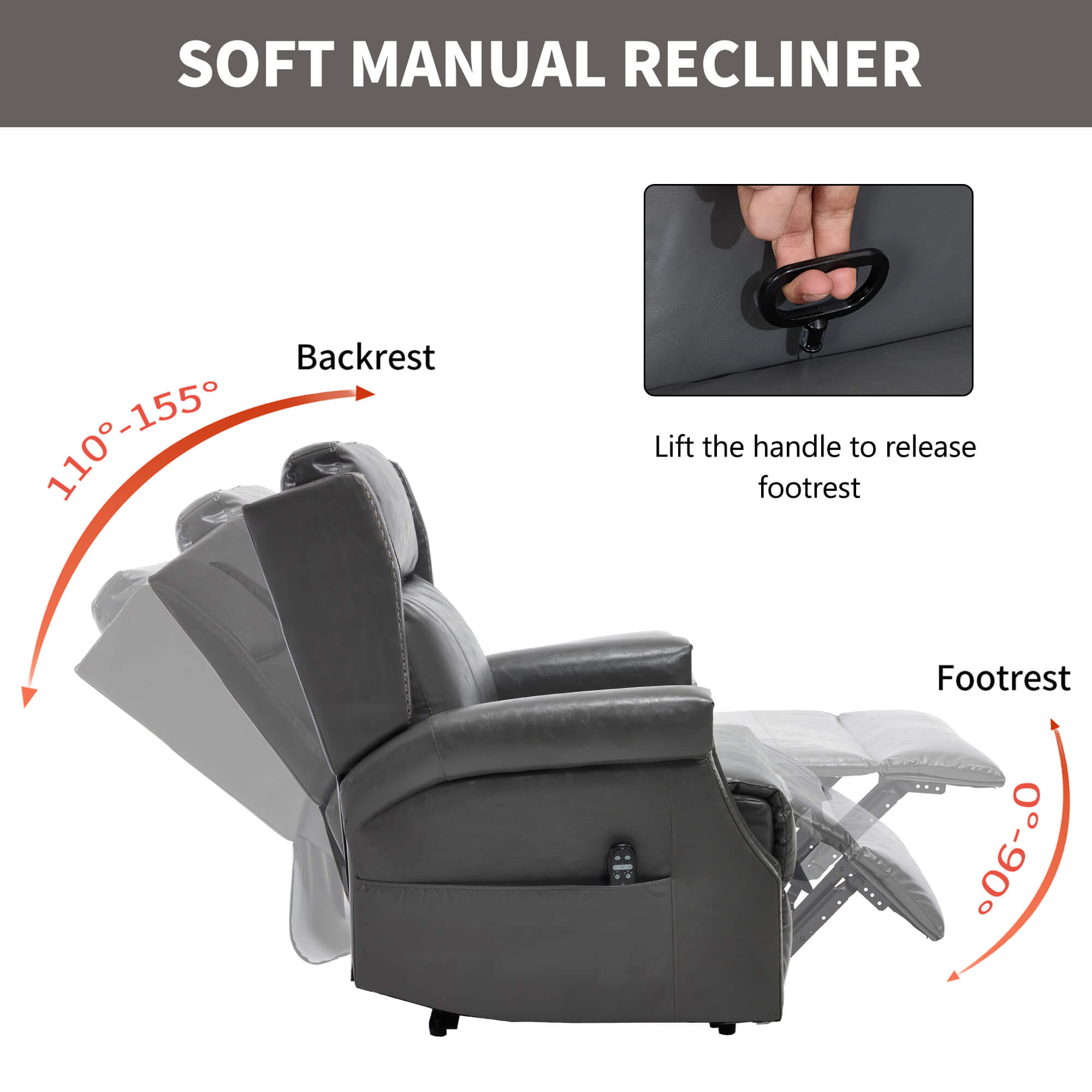 Waxed Faux Leather Massage Heat Modern Manual Recliner Chair