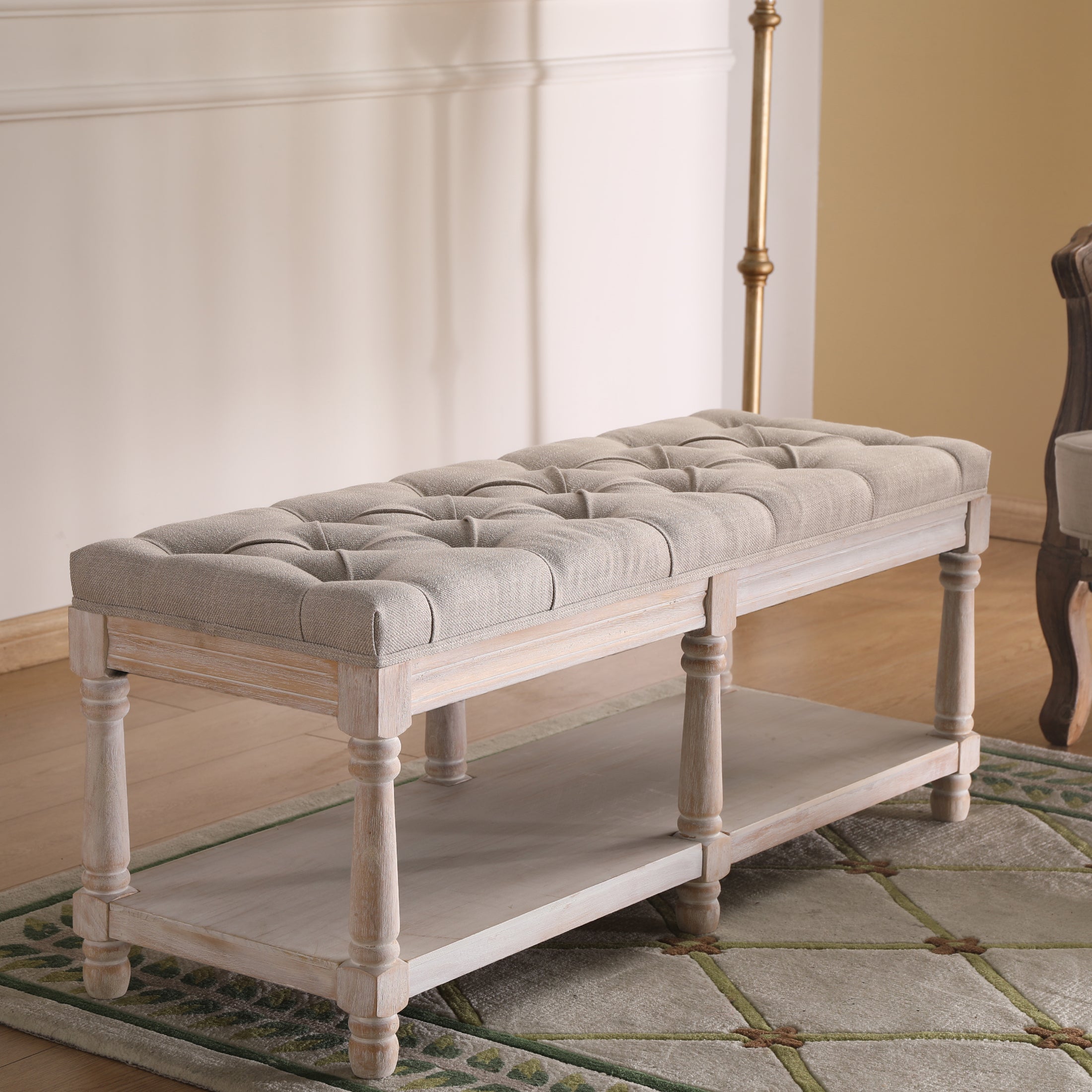 Janoray Mid Century Tufted Linen Upholstered Storage Bench - 2204BH