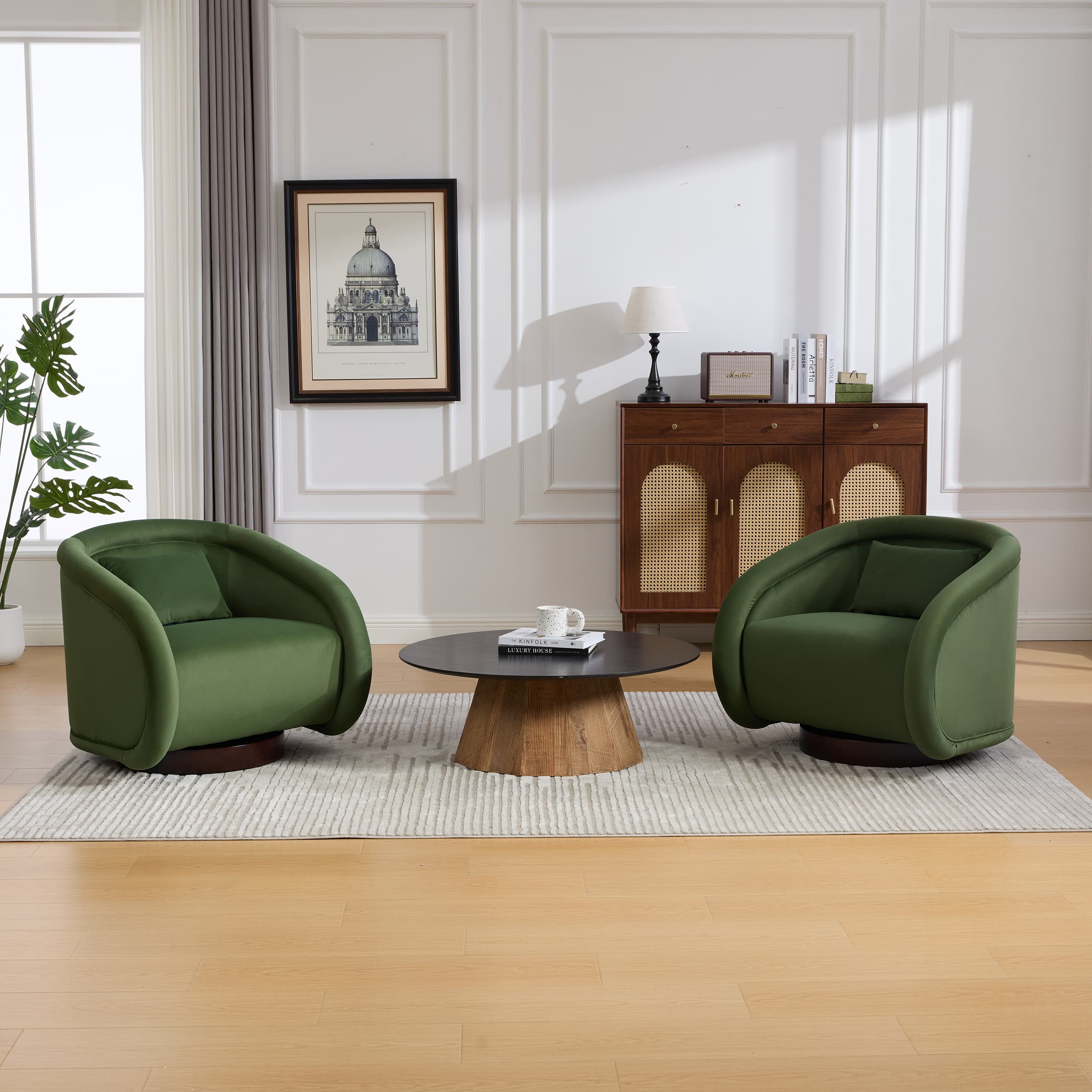 Velvet Pumpkin 360° Swivel Barrel Accent Chair
