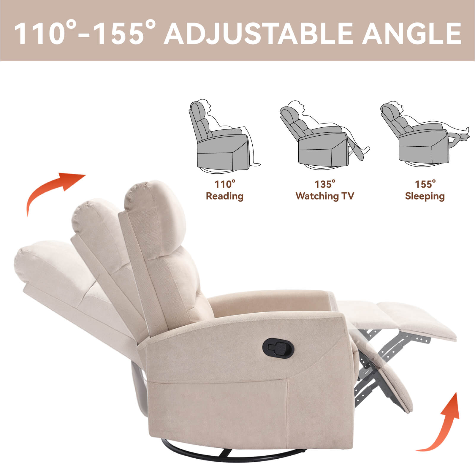 Modern Polyester Fabric Manual 360 Swivel Rocker Recliner Chair