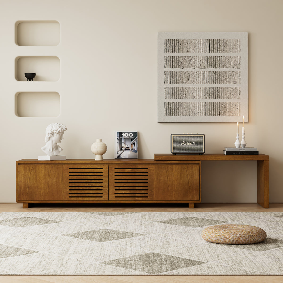 63"–98" Extendable TV Stand with Fluted Design