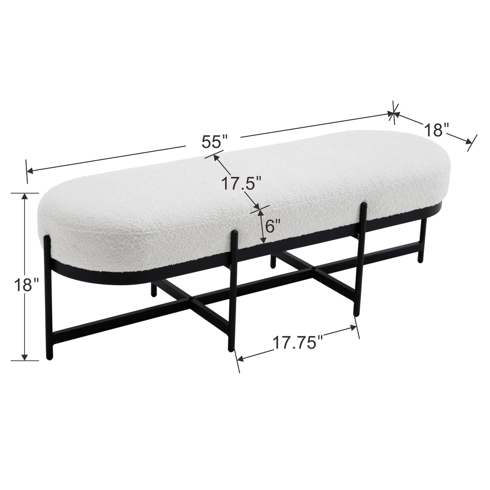 ROCITY 55" Modern Entryway Bench with Black Metal - 1012BH