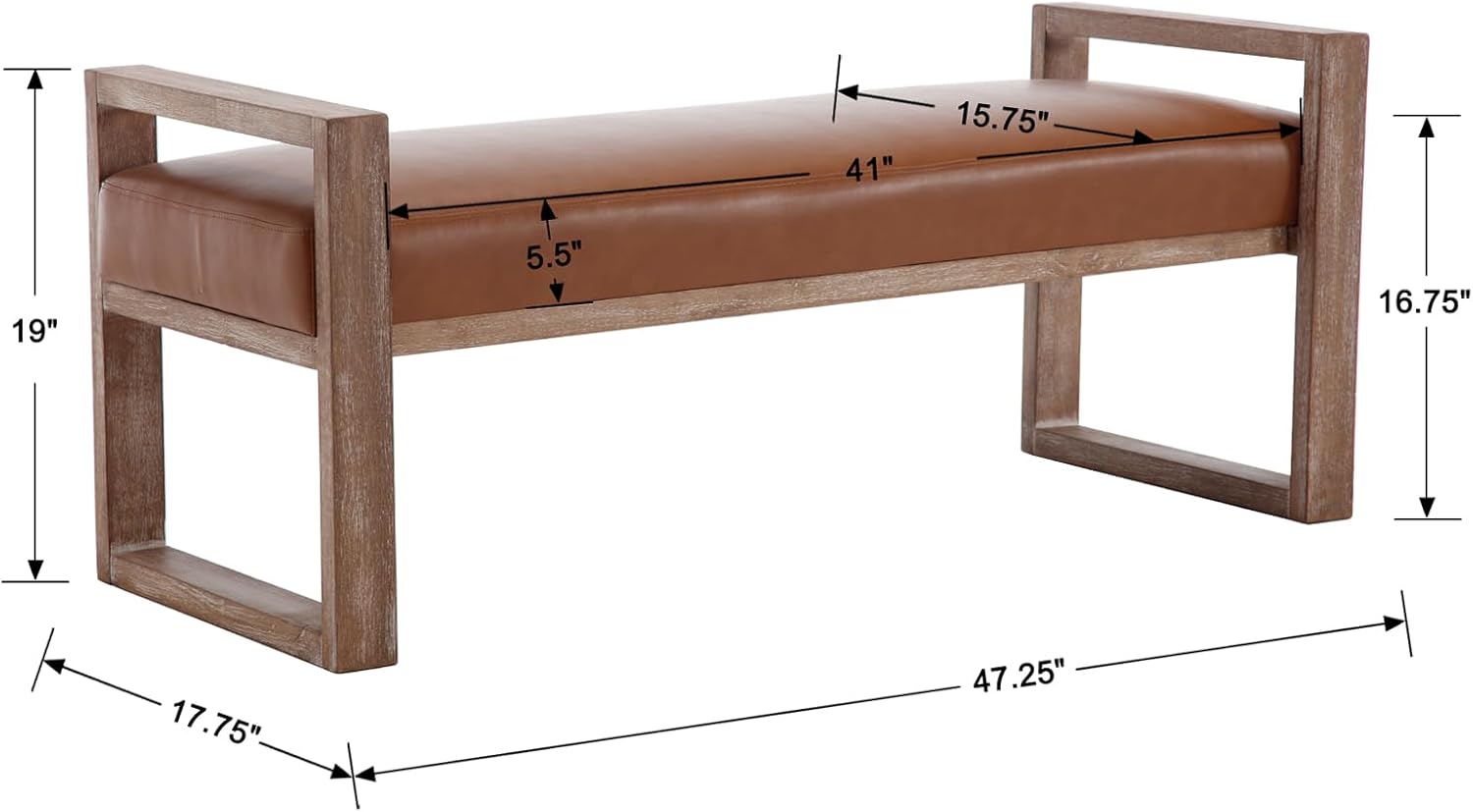 EALSON 47.25" Wide Solid Wood Bench - 6002BH