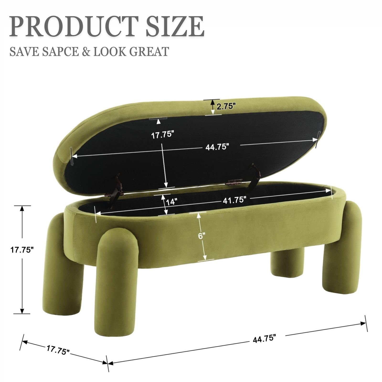 ROCITY Modern Upholstered Storage Bench - 2566BH