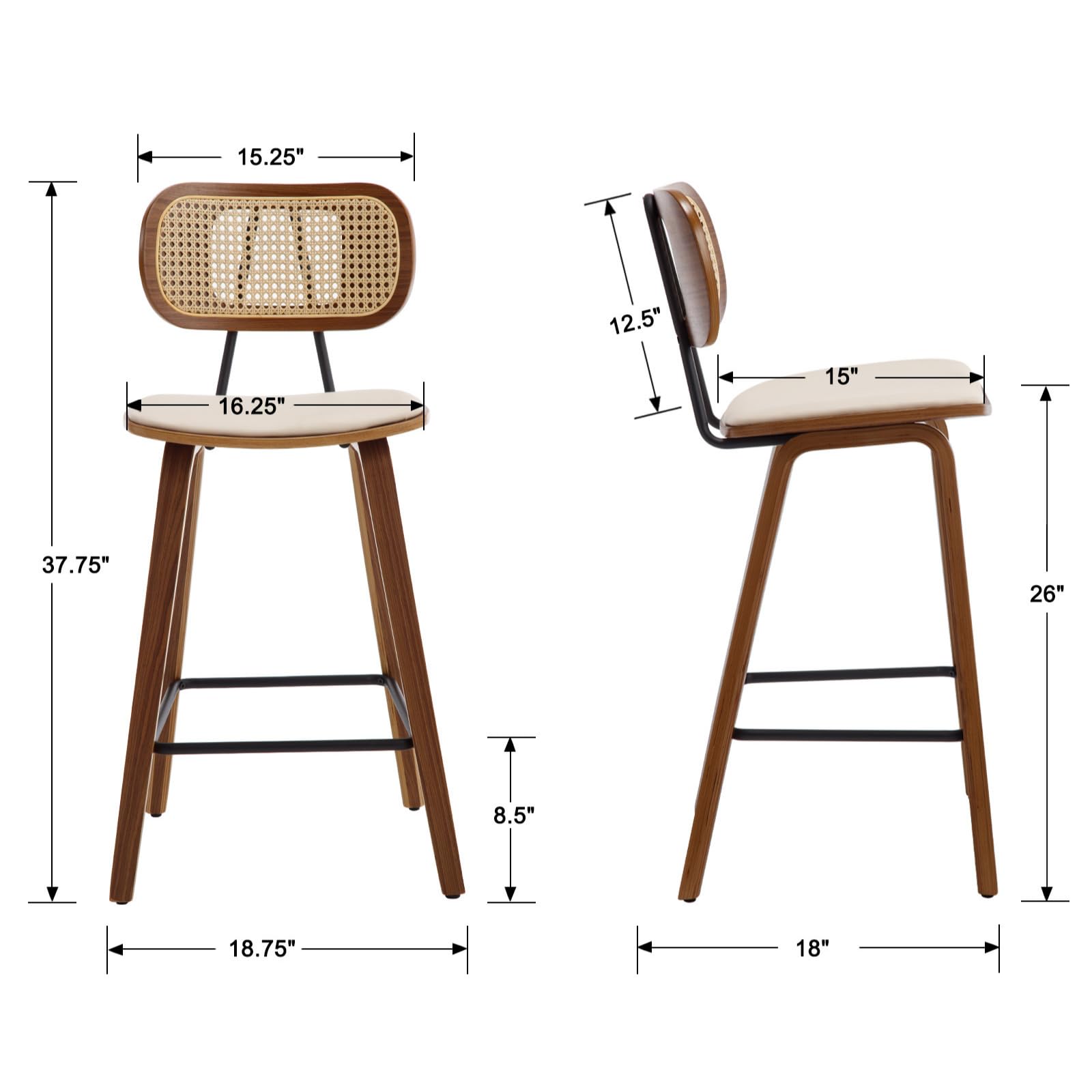 VESCASA 26"H Mid-Century Counter Stools Set of 2 - 7734CS