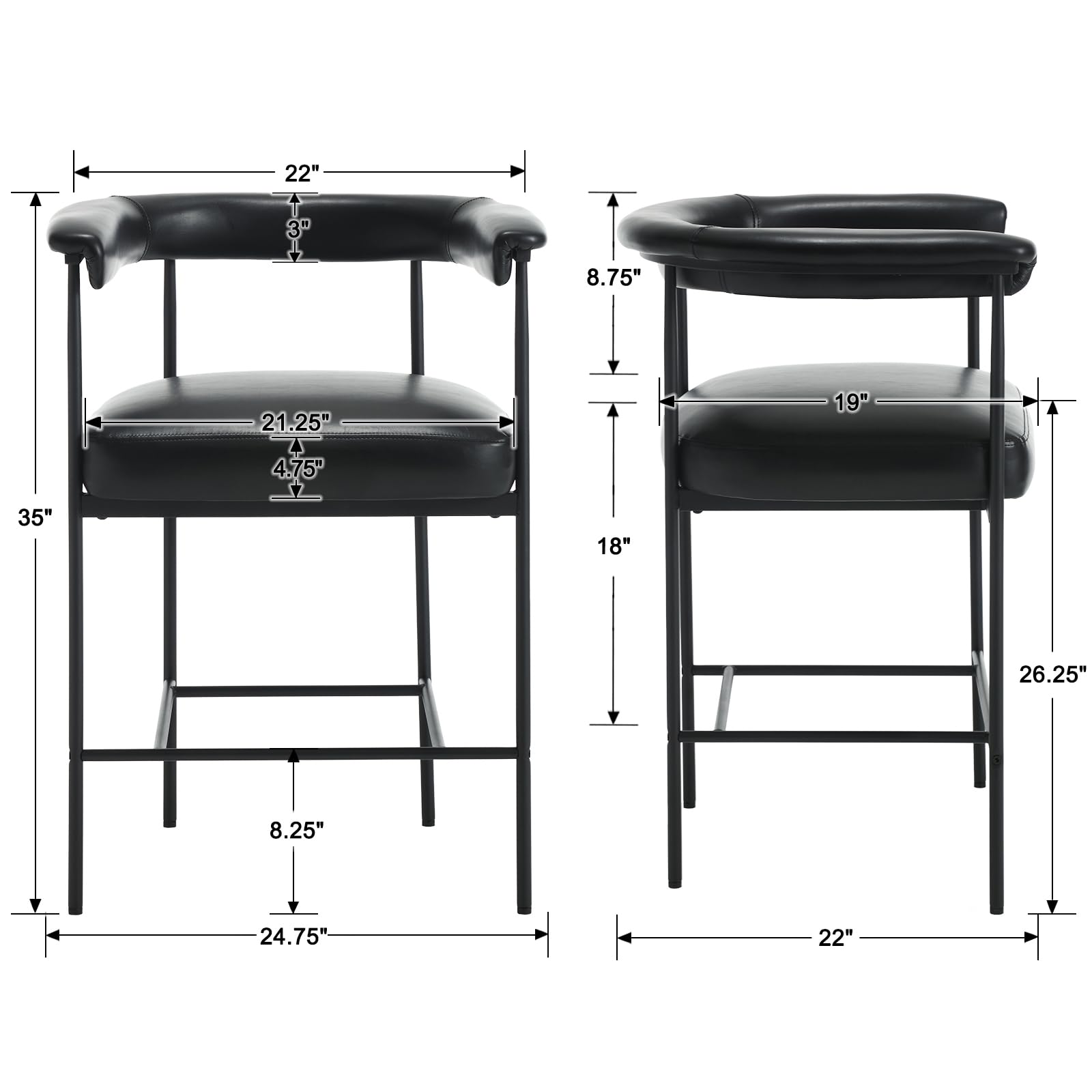 VESCASA 26"H Modern Barrel Bar Stools Set of 2 - 6026CS