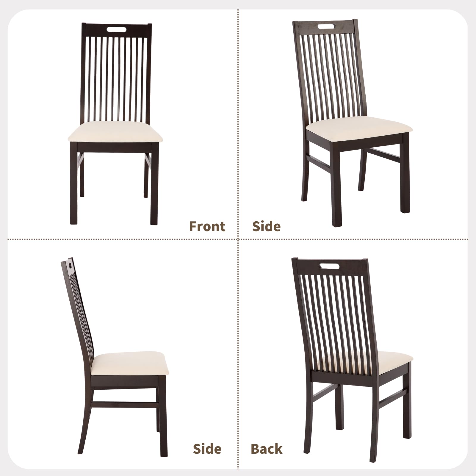 Kmax Farmhouse Walnut Wood Dining Chairs Set of 2 - 8131DC