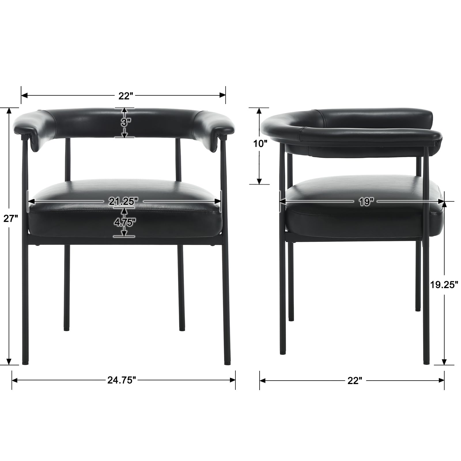 VESCASA Modern Barrel Black Dining Chairs Set of 2 - 3099DC