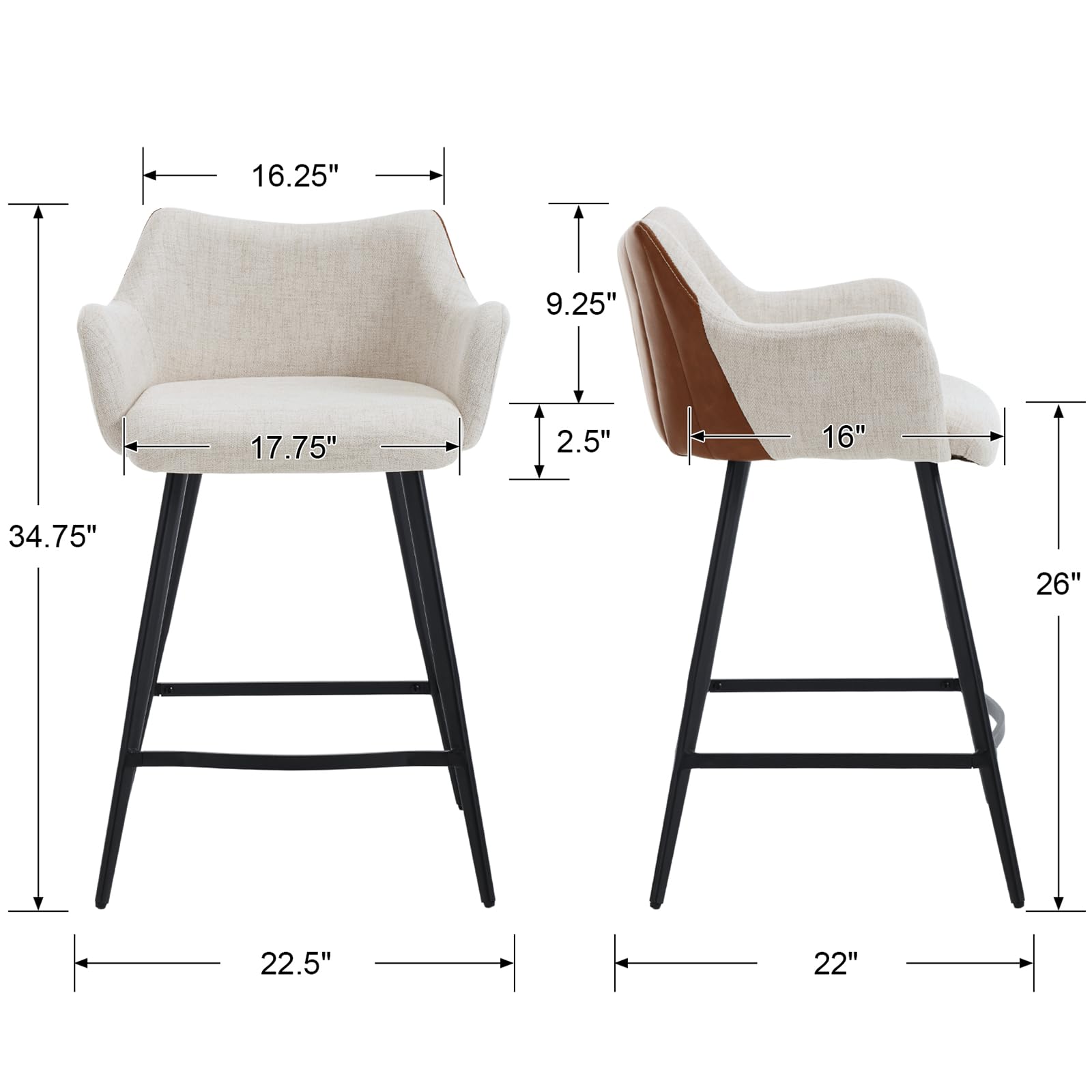 VESCASA 26"H Modern Linen Counter Height Stools Set of 2 - 5029CS