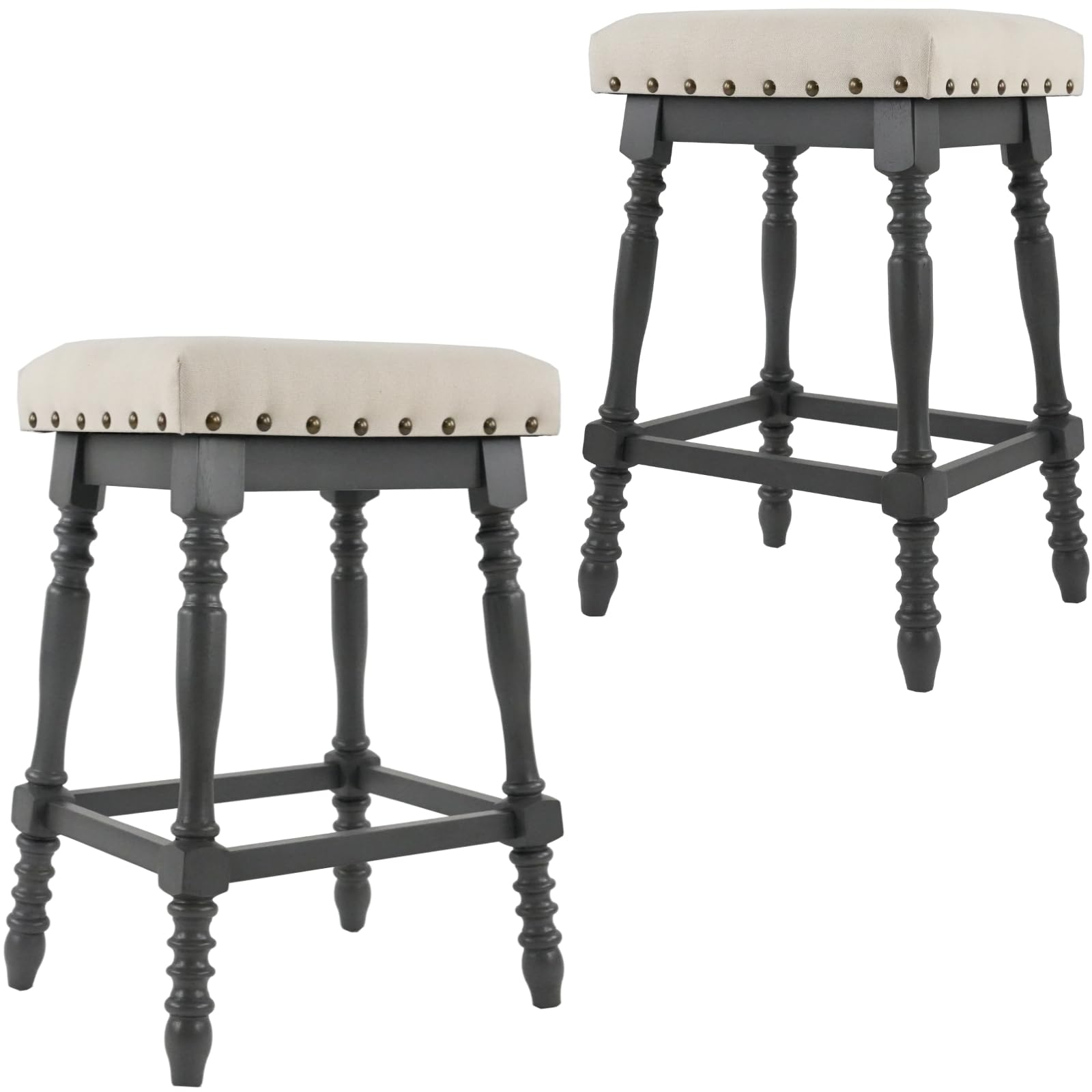 ROCITY Wooden Backless Counter Height Stools with Nailhead Trim Set of 2 - 6093CS