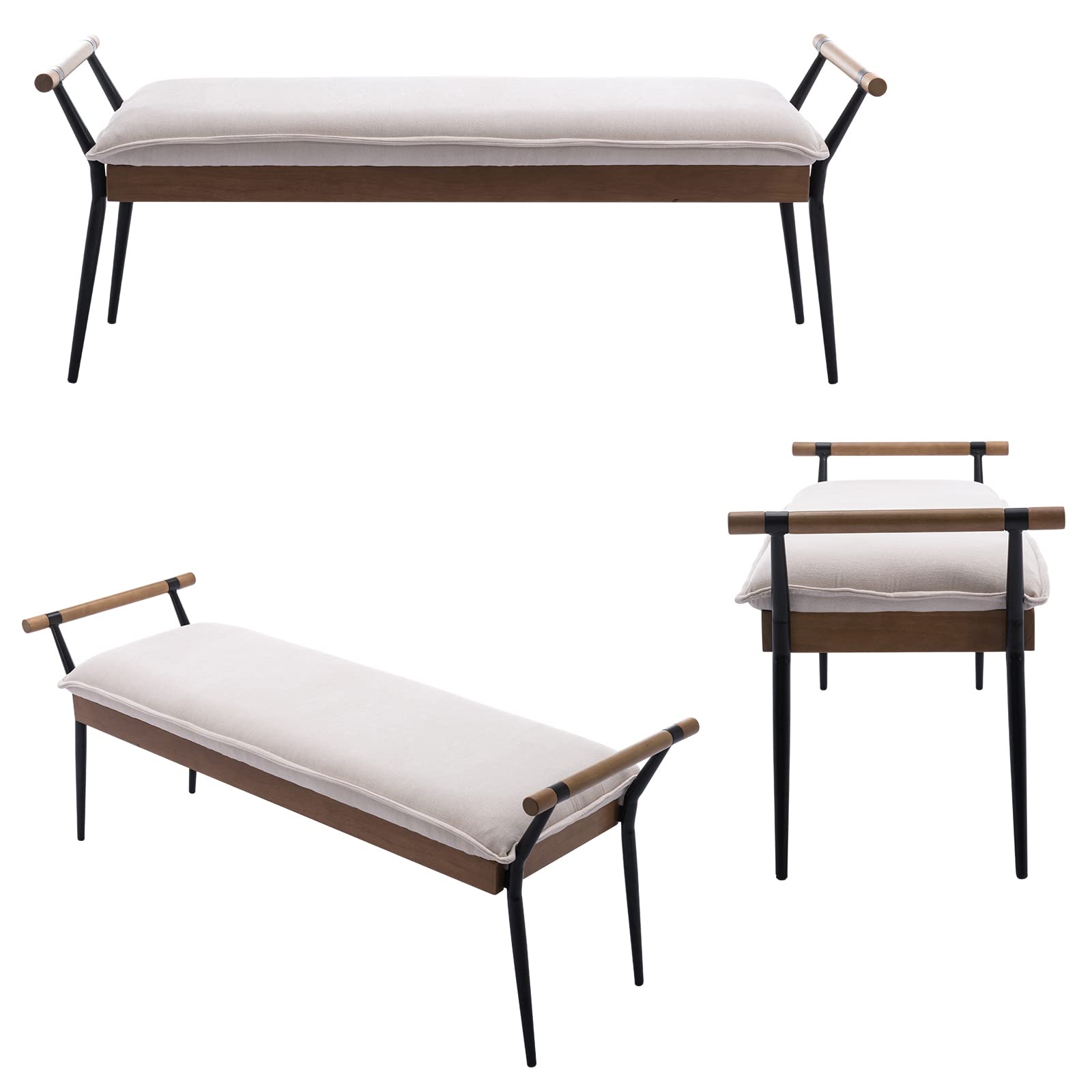 ROCITY Rectangle Metal Legs Bench with Arms - 2465BH