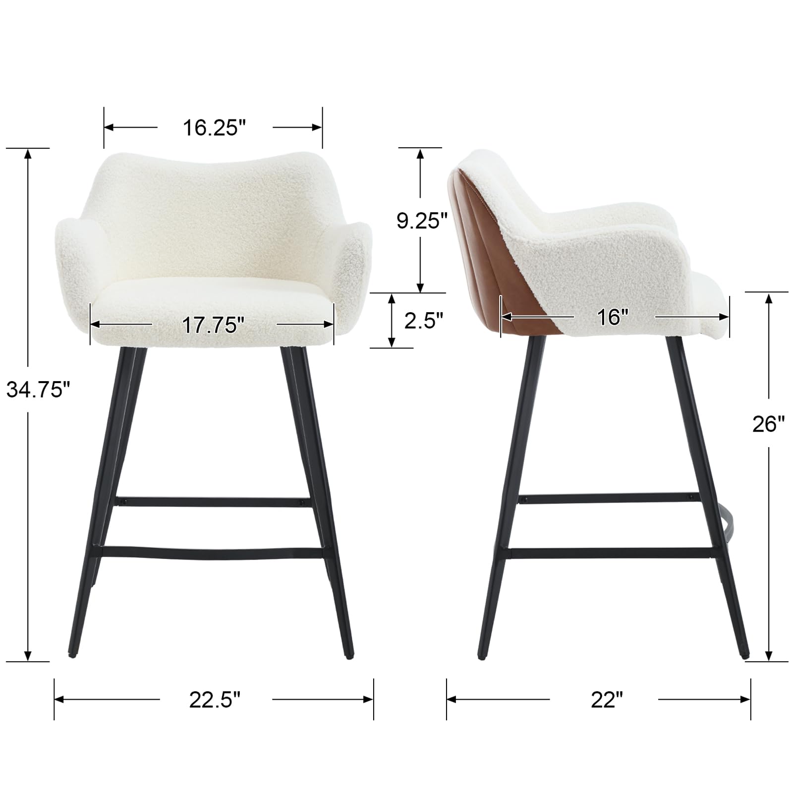 VESCASA 26"H Modern Linen Counter Height Stools Set of 2 - 5029CS