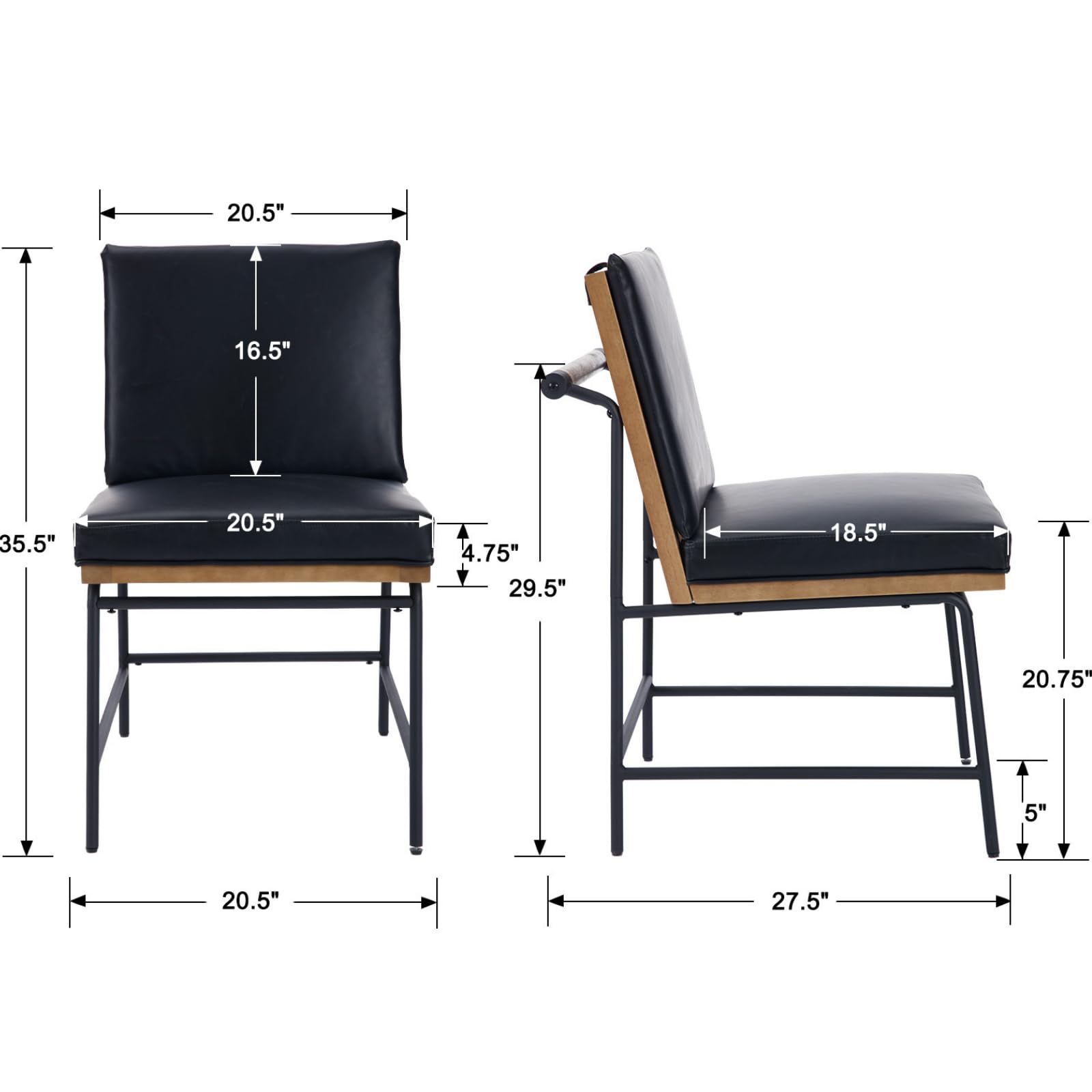 CIMOTA Metal Legs Armless Dining Chairs Set of 2 - 1912DC