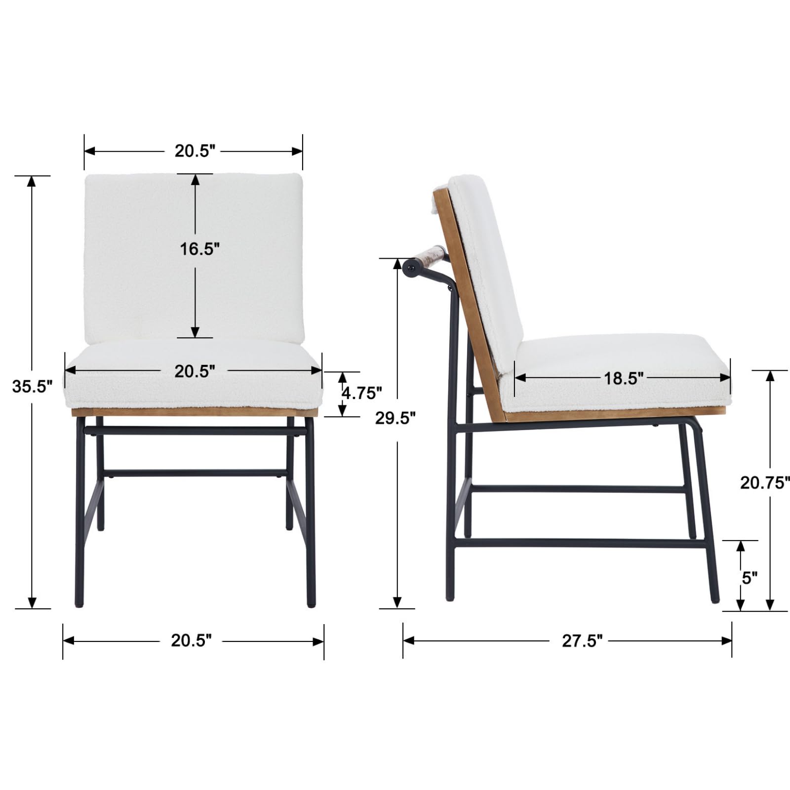 CIMOTA Metal Legs Armless Dining Chairs Set of 2 - 1912DC