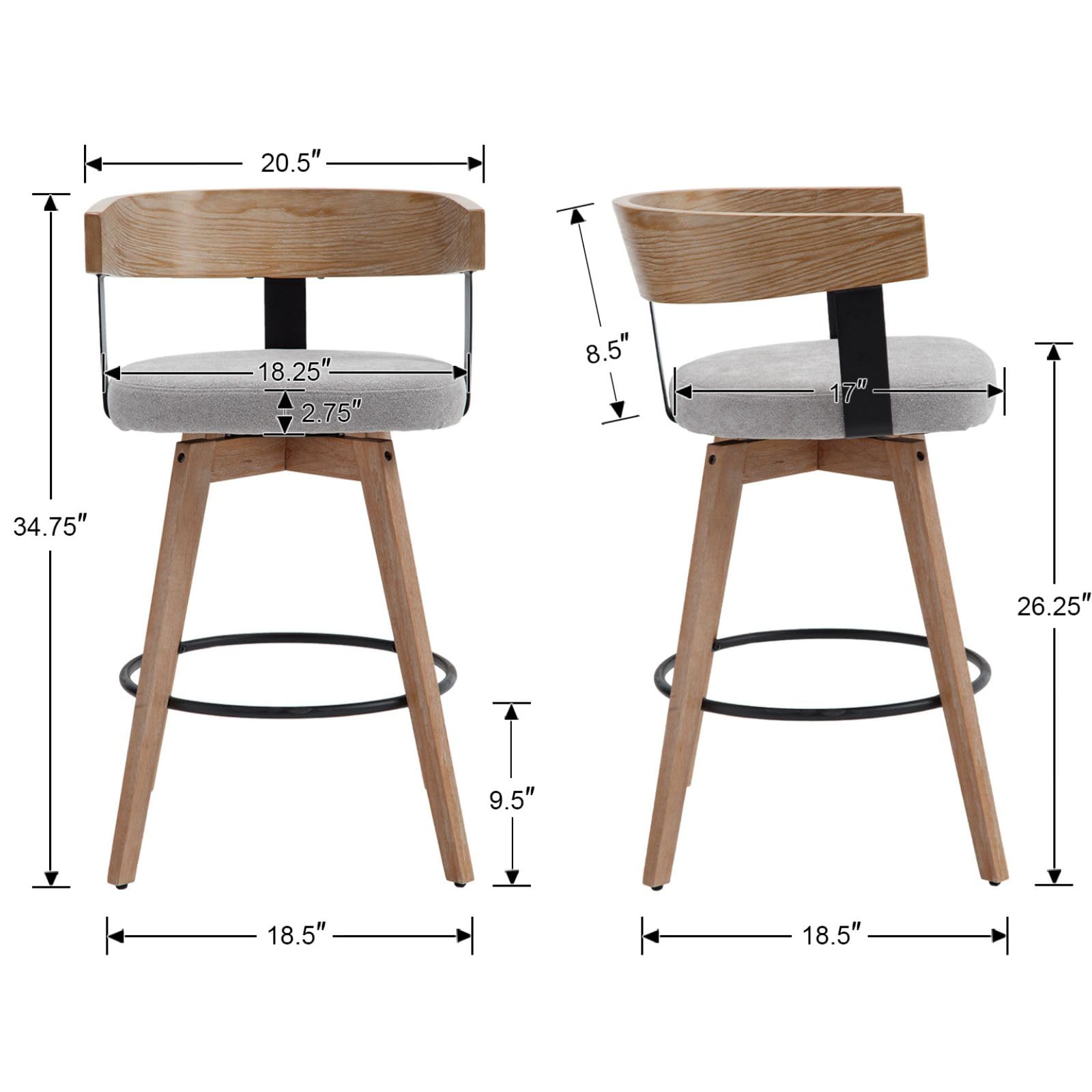 EALSON 26"H Swivel Wooden Backrest Counter Height Counter Stool - 3193CS