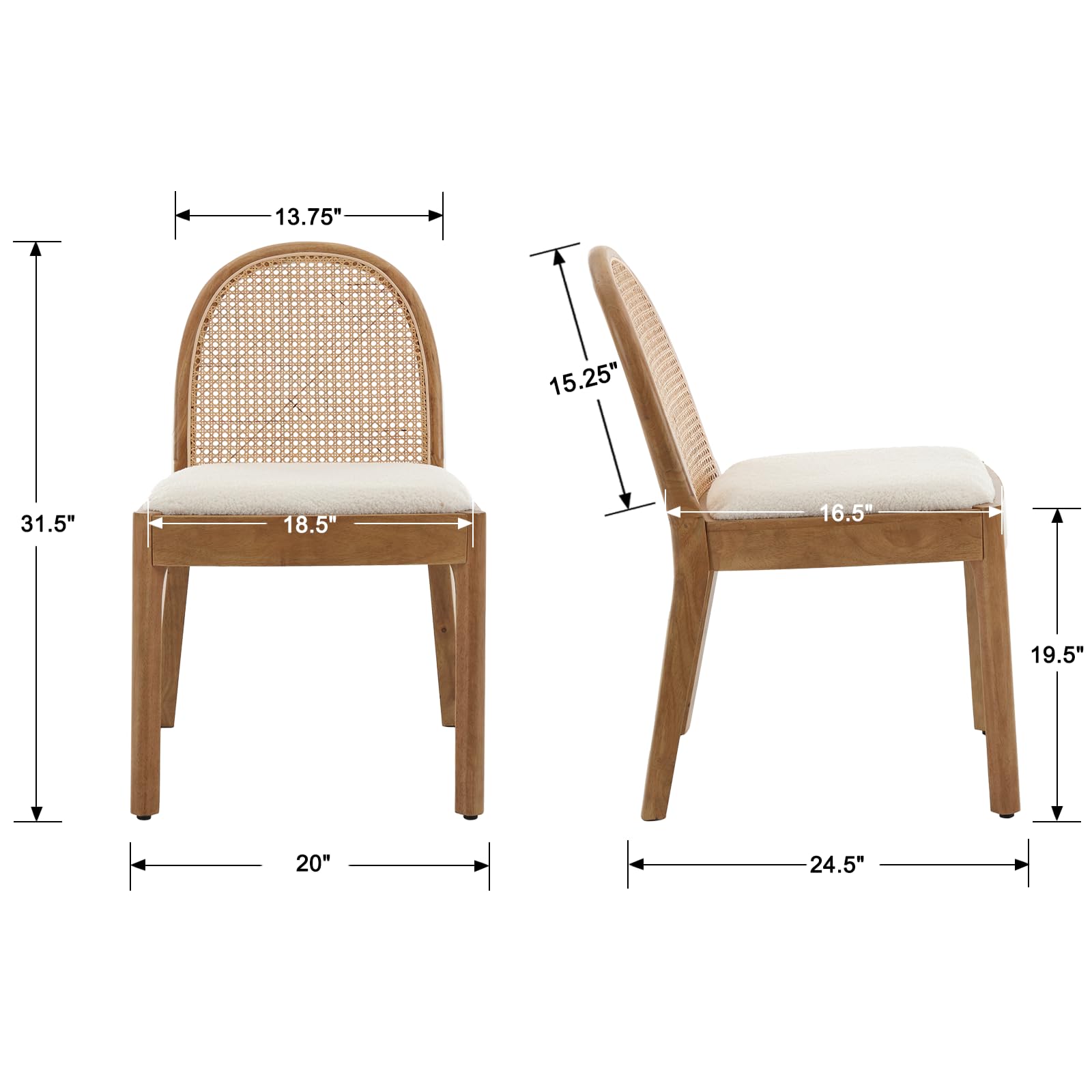 Janoray Rattan Upholstered Dining Chairs Set of 2 - 1866DC