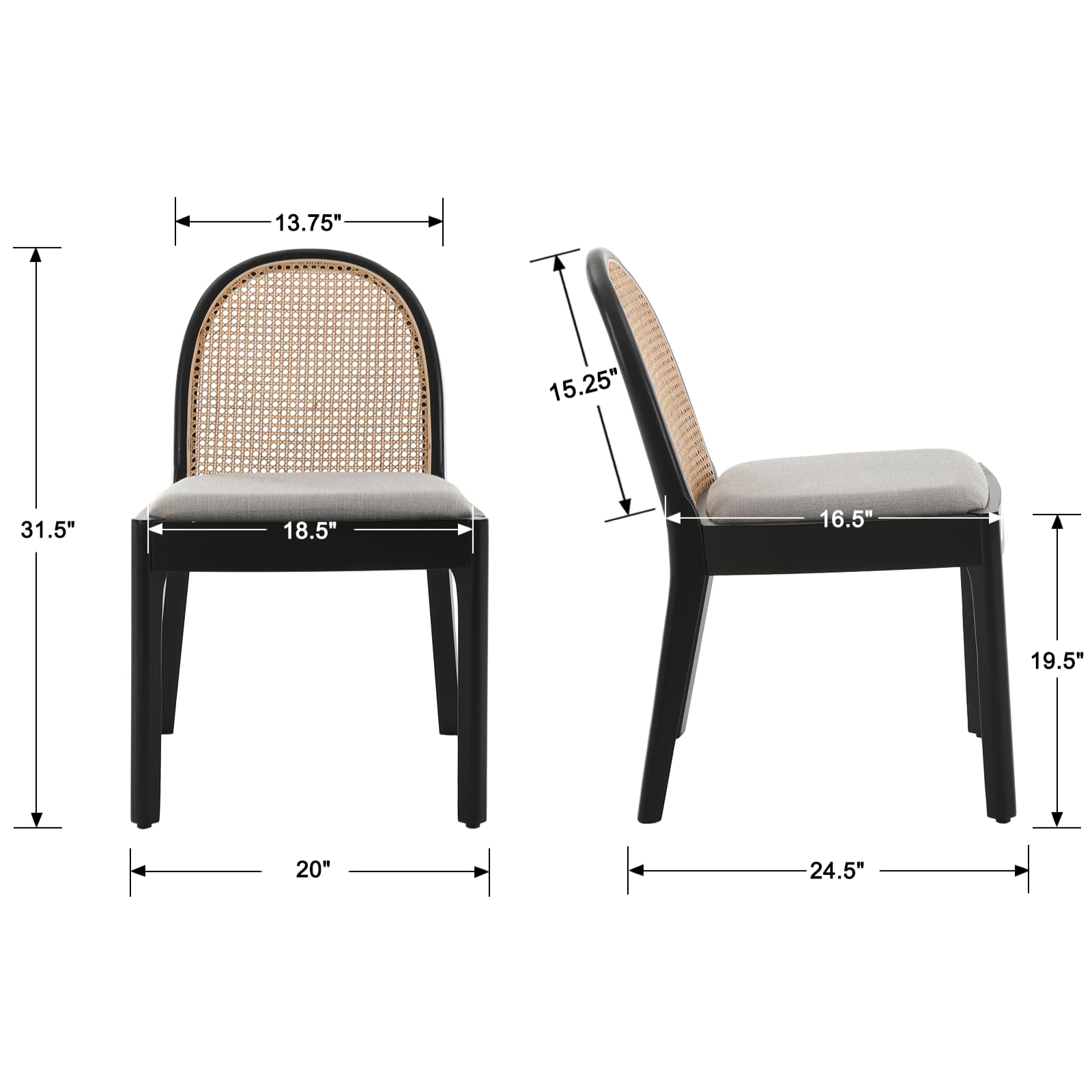 Janoray Rattan Upholstered Dining Chairs Set of 2 - 1866DC