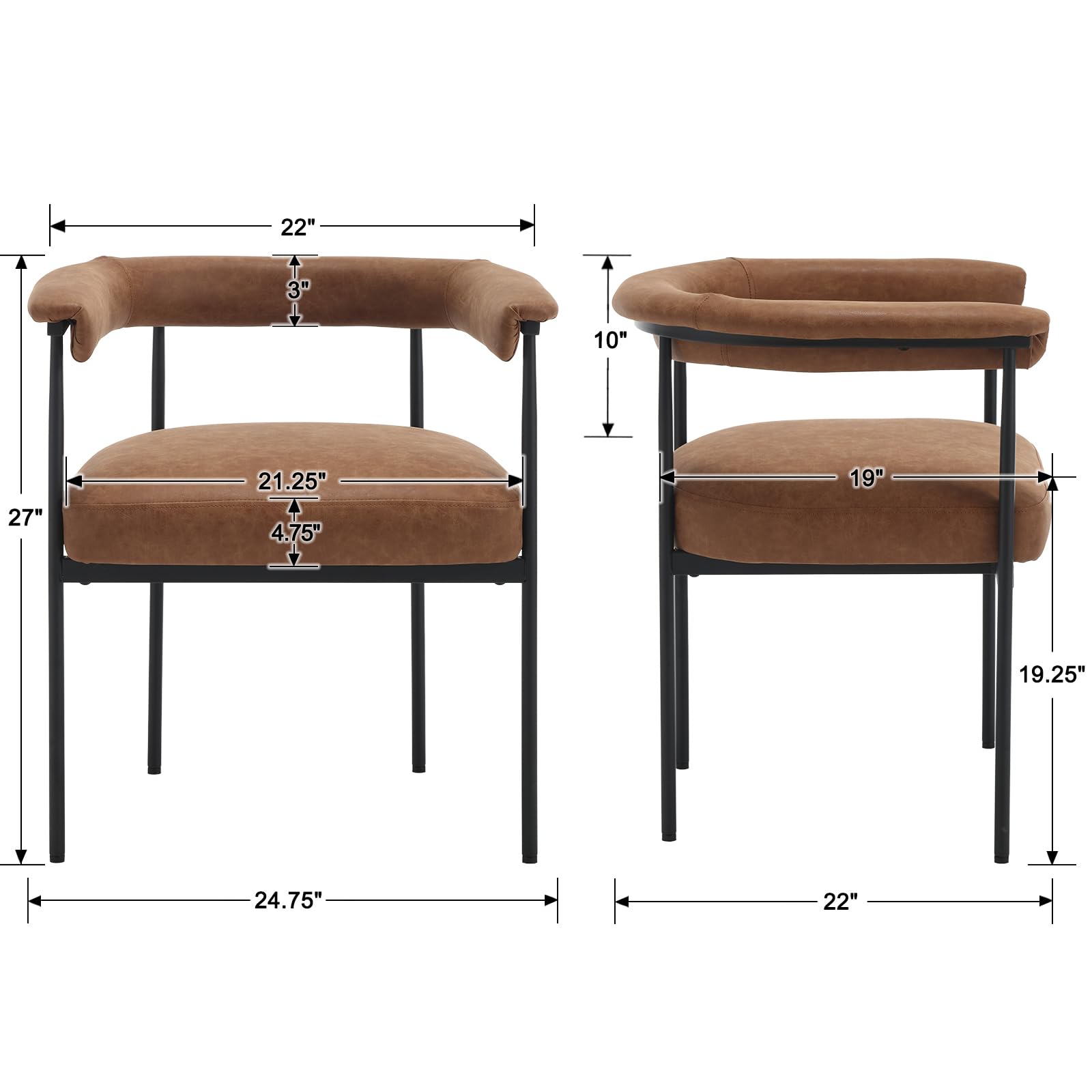 VESCASA Modern Barrel Black Dining Chairs Set of 2 - 3099DC