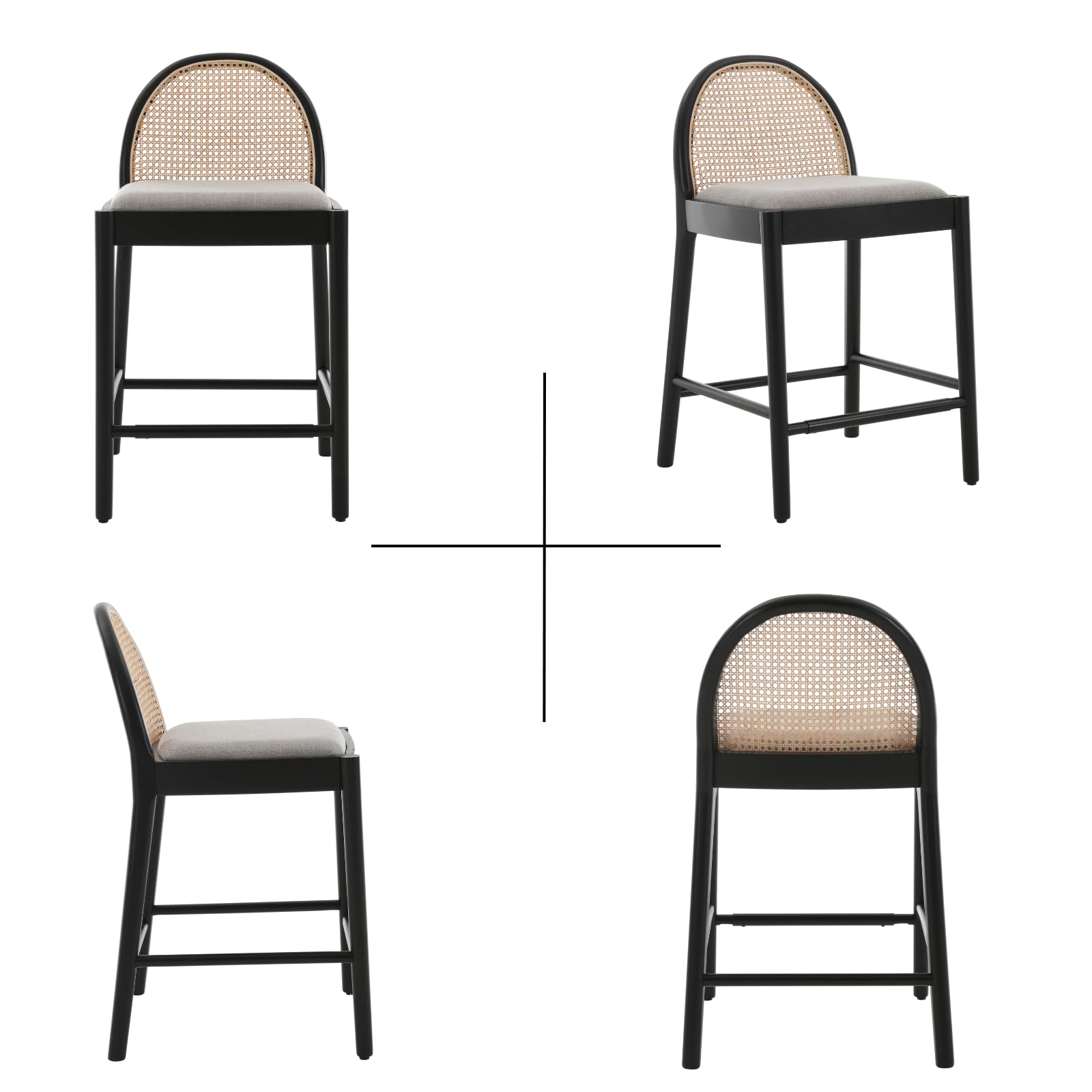Kmax 26"H & 30"H Rattan Backrest Wooden Legs Counter Height Stools Set of 2 - 5696CS