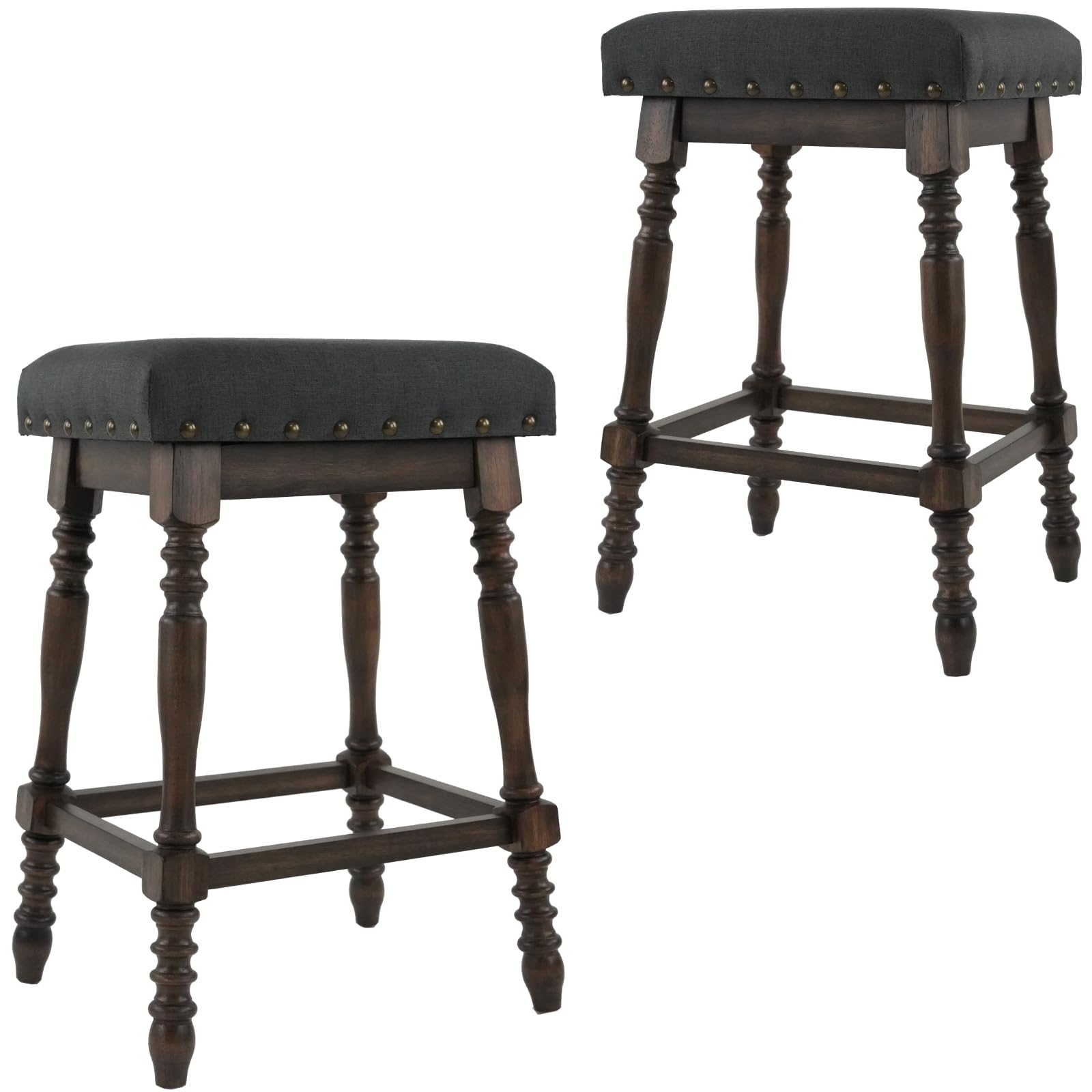 ROCITY Wooden Backless Counter Height Stools with Nailhead Trim Set of 2 - 6093CS