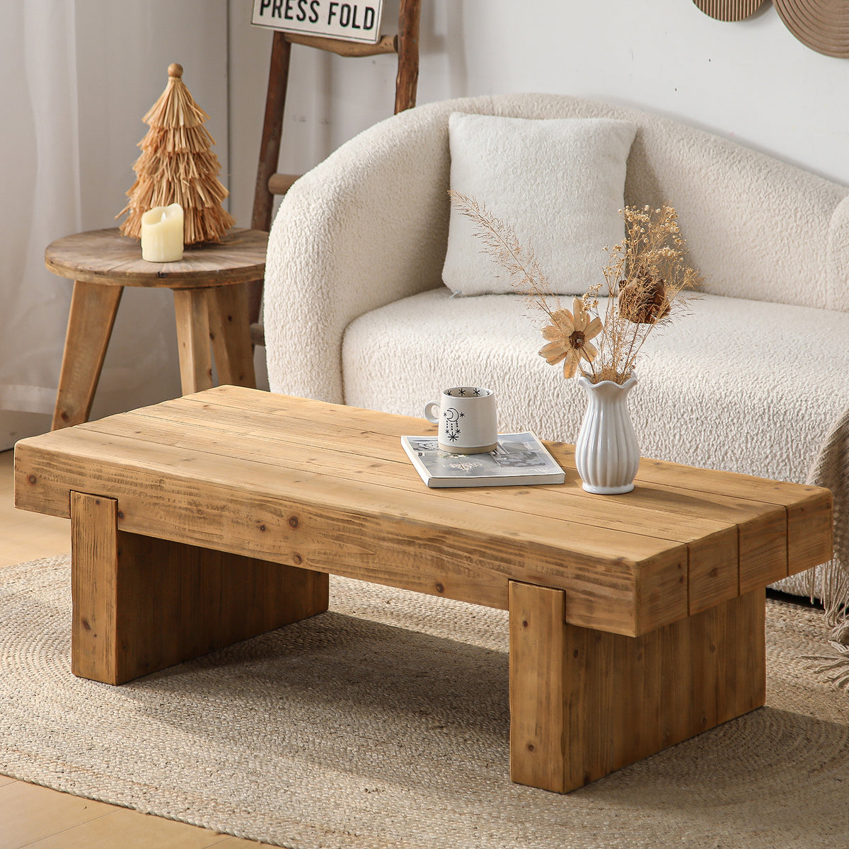 48" Rectangular Solid Fir Wood Coffee Table