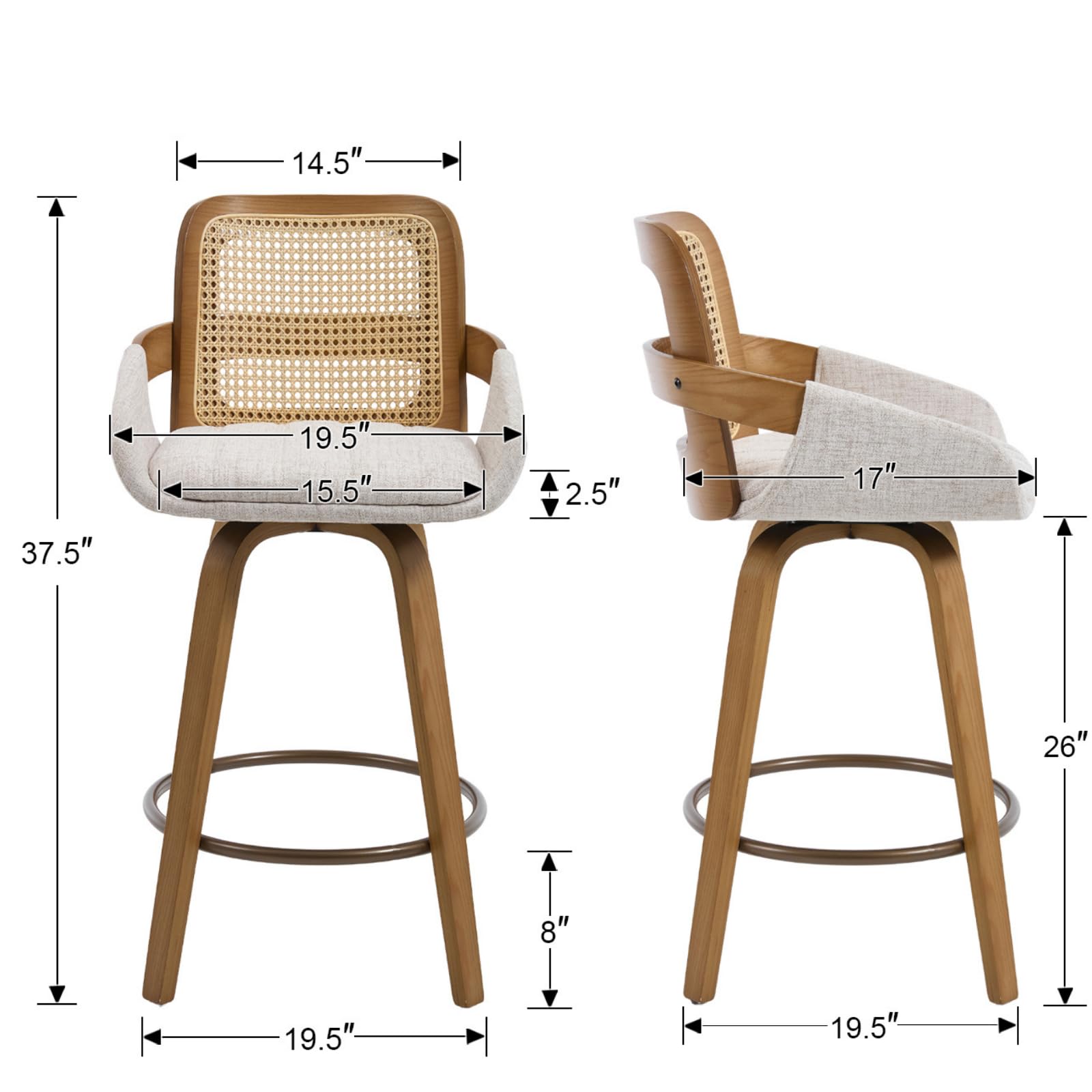 CIMOTA 26"H Swivel Rattan Counter Height Bar Stools Set of 2 - 71062CS
