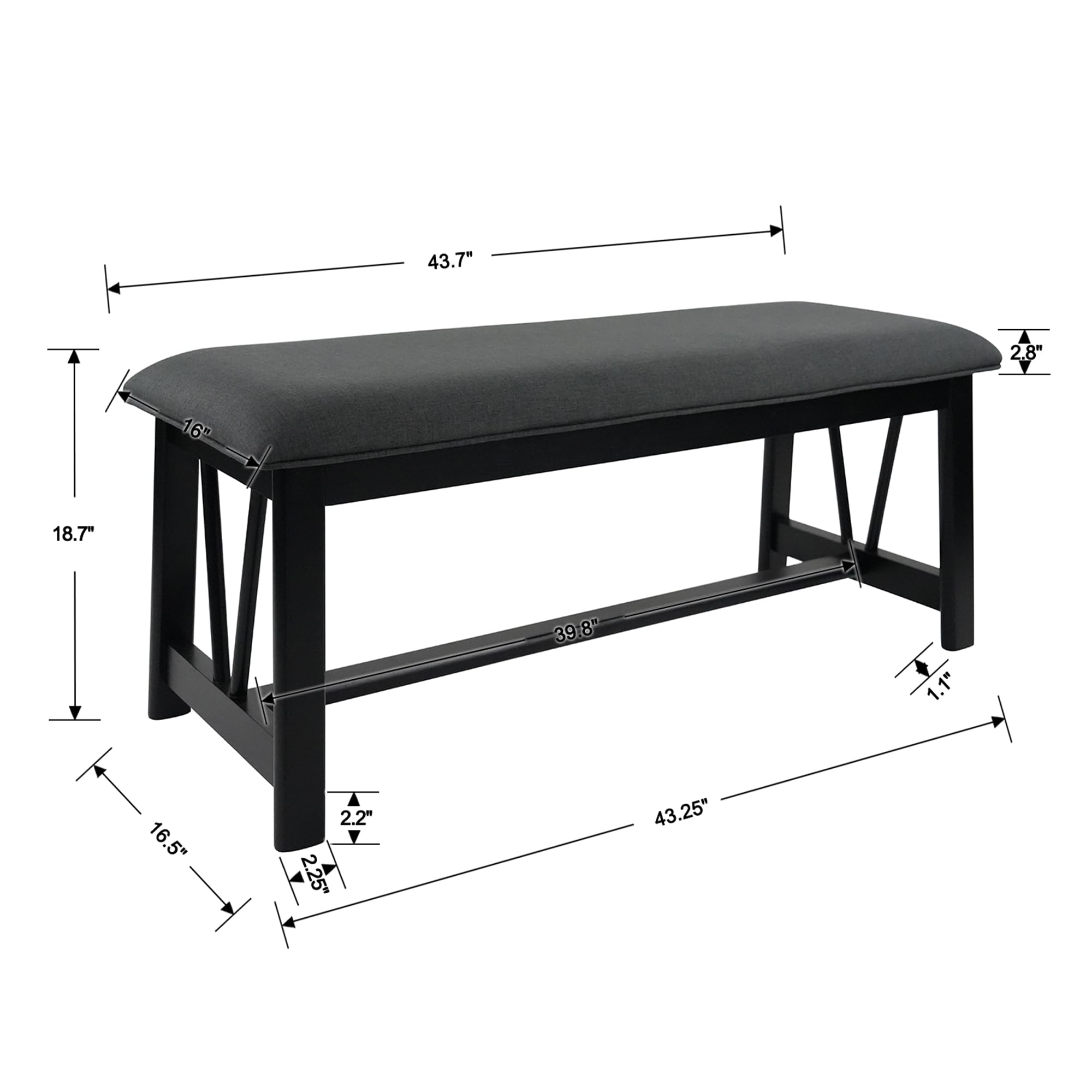 Kmax 44" Farmhouse Upholstered Wood Bench - 6103BH