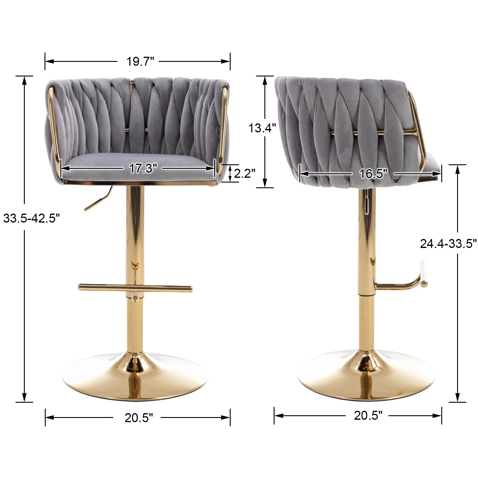 CHICAURA Swivel Gold Base Bar Stools Set of 2 - 6022AB