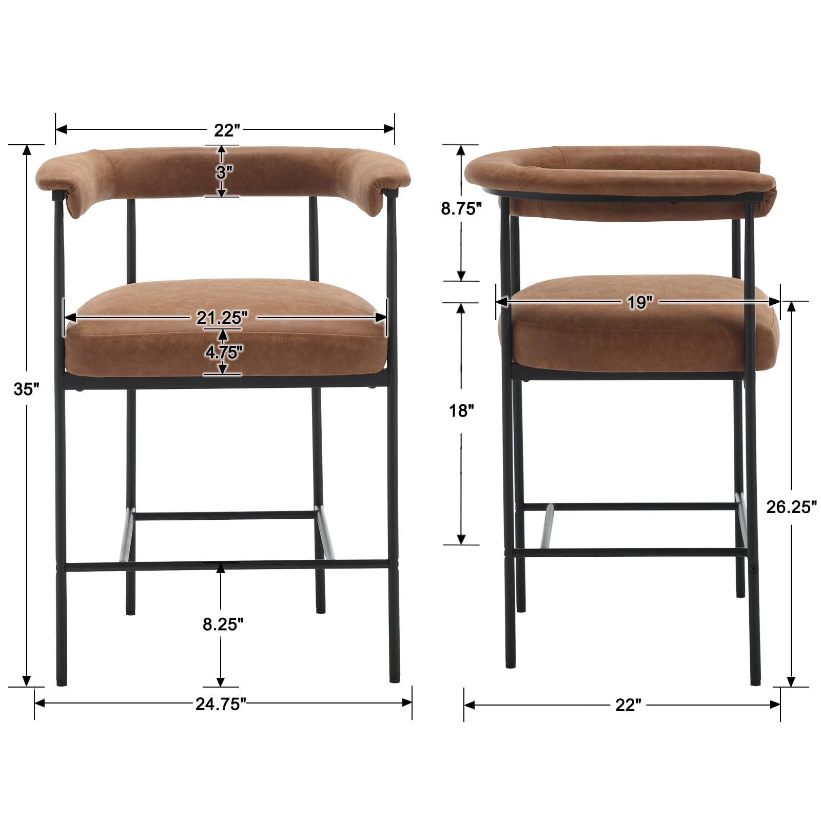 VESCASA 26"H Modern Barrel Bar Stools Set of 2 - 6026CS