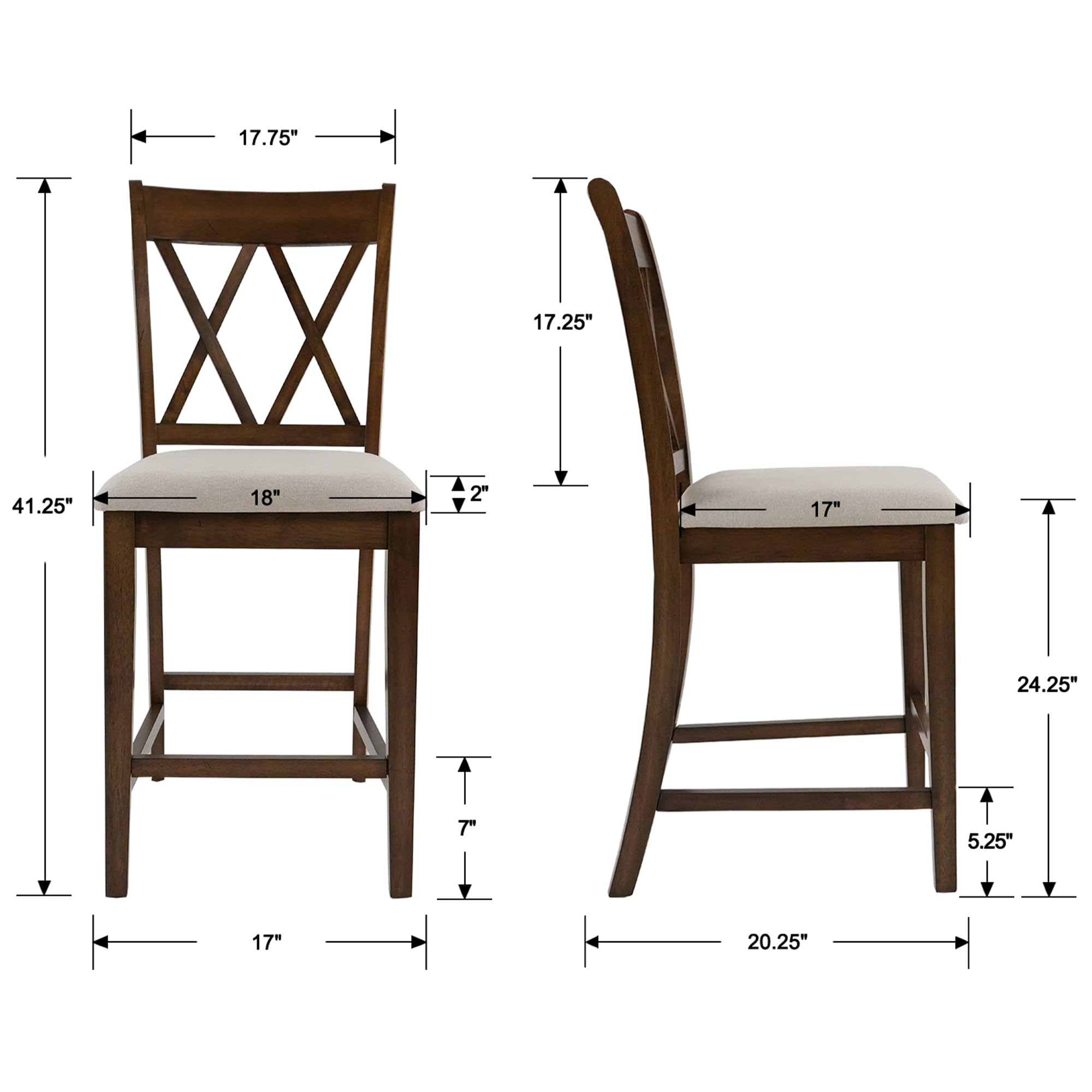 Janoray Farmhouse Cross-Back Wood Counter Stools Set of 2 - 50015CS