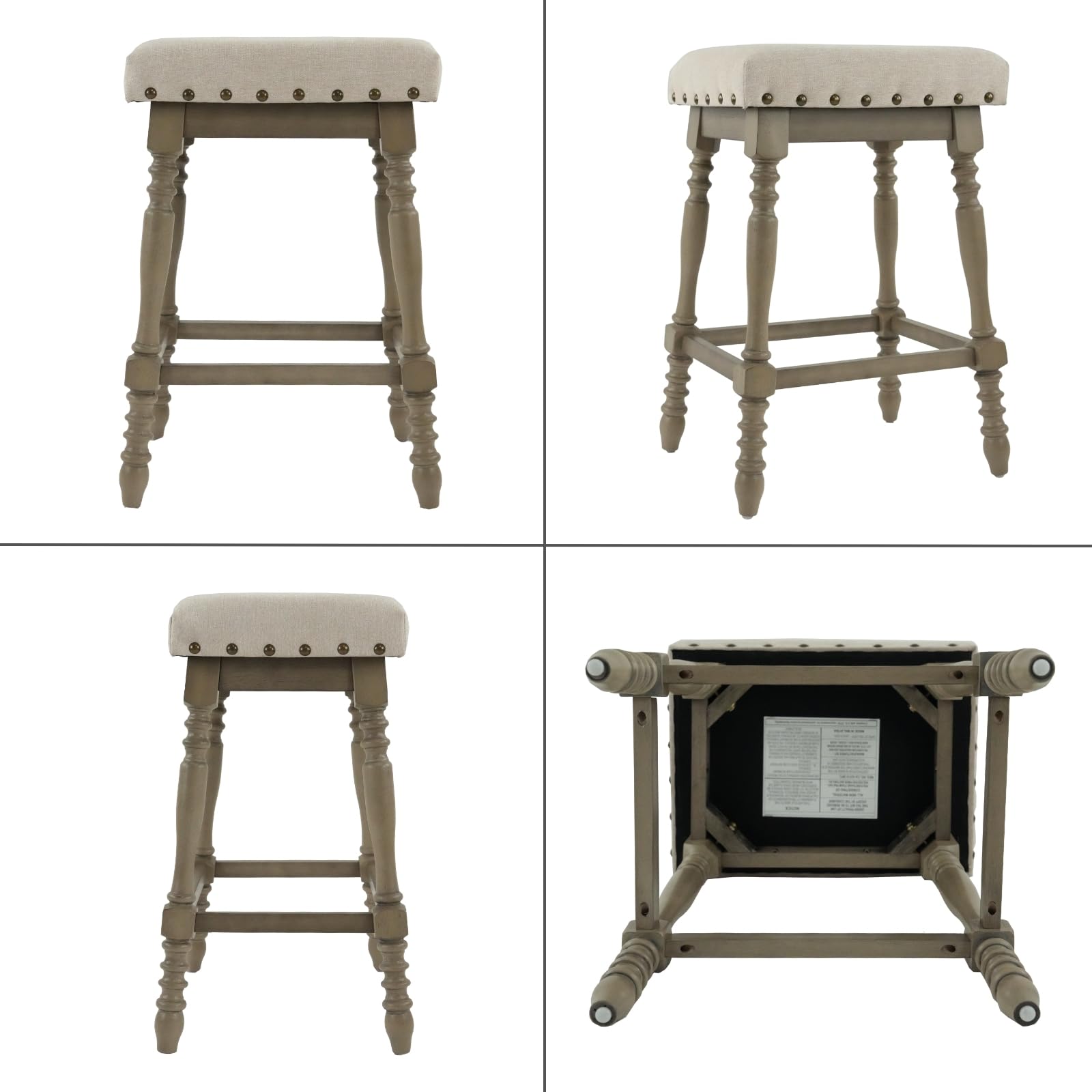 ROCITY Wooden Backless Counter Height Stools with Nailhead Trim Set of 2 - 6093CS